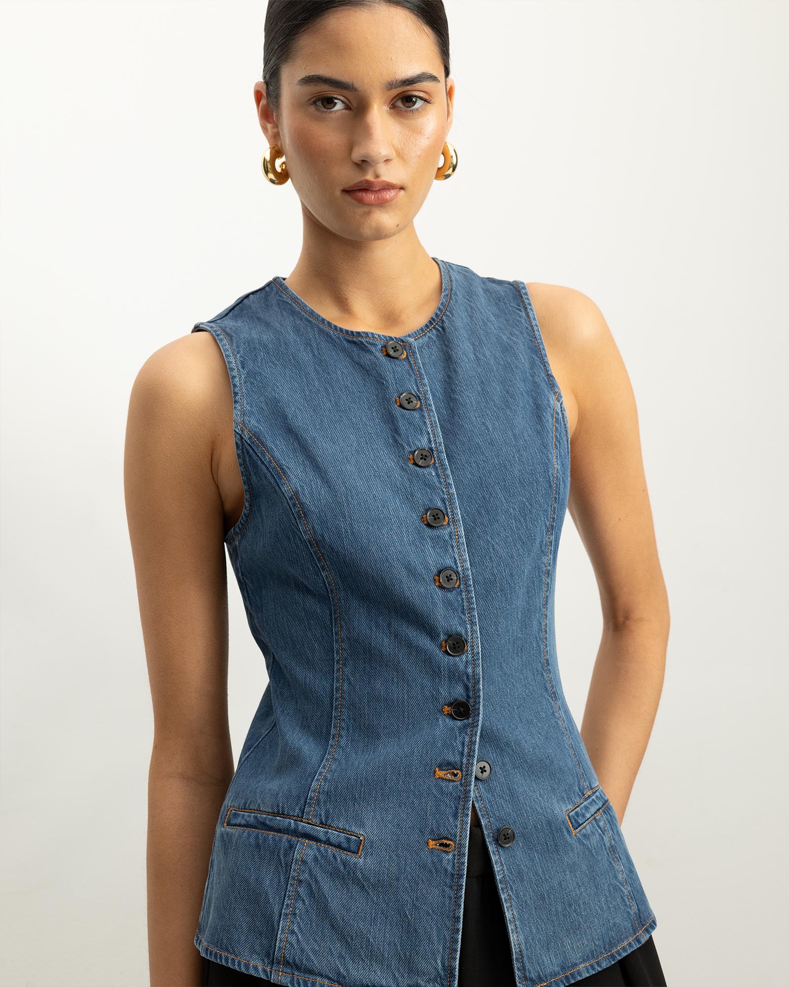 Margot Button Front Denim Vest
