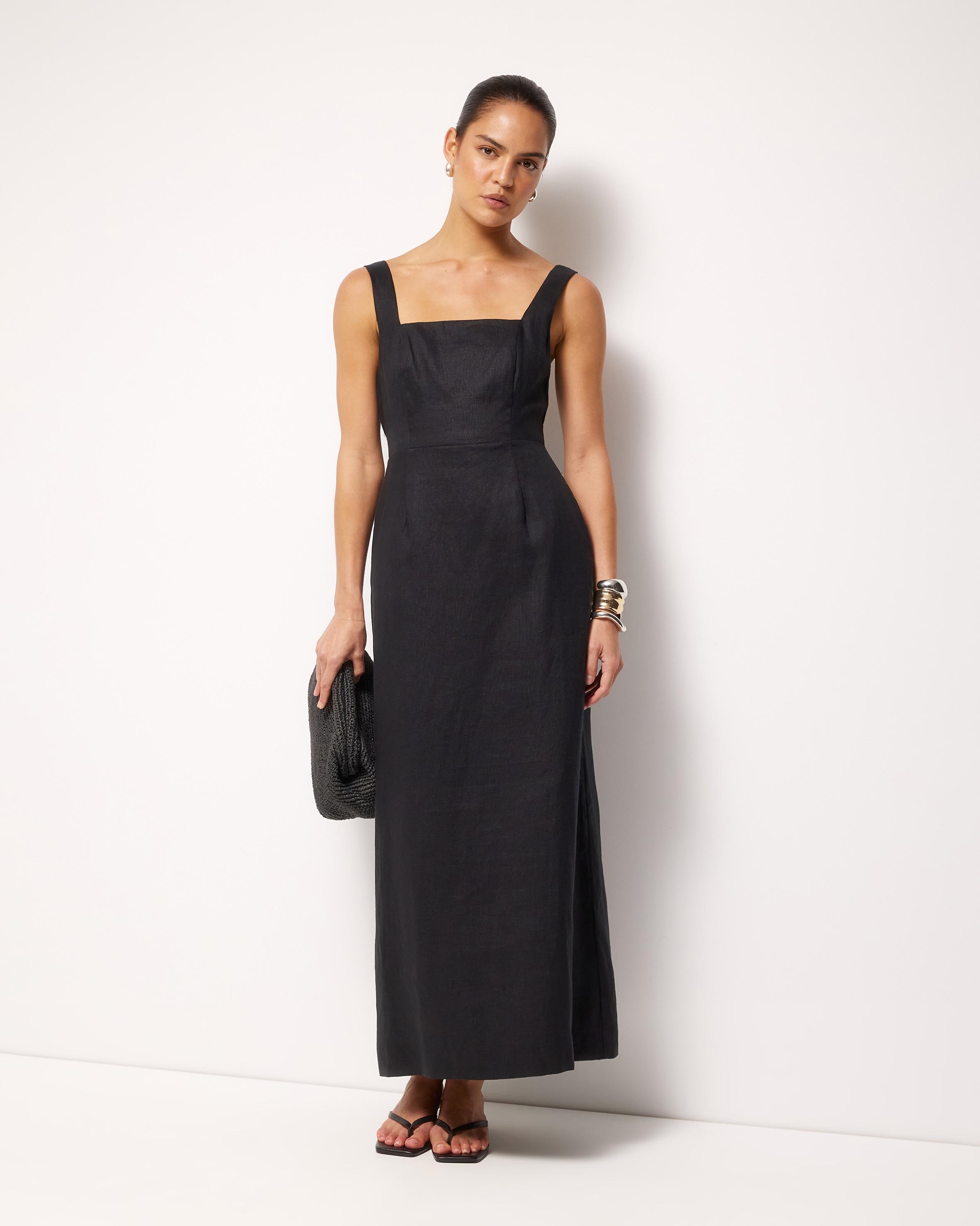 Kaili Linen Square Neck Maxi Dress