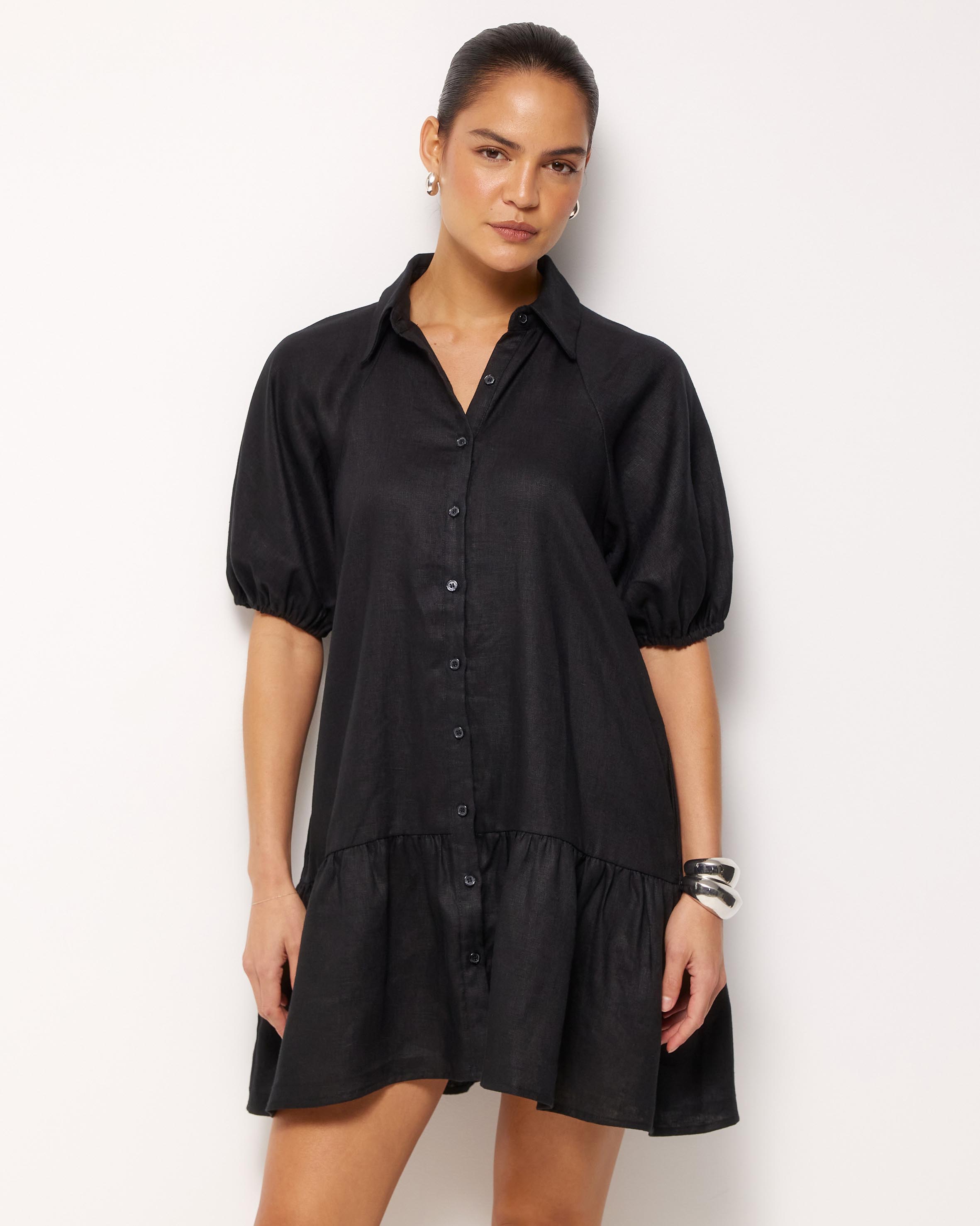 Joia Linen Puff Sleeve Mini Dress