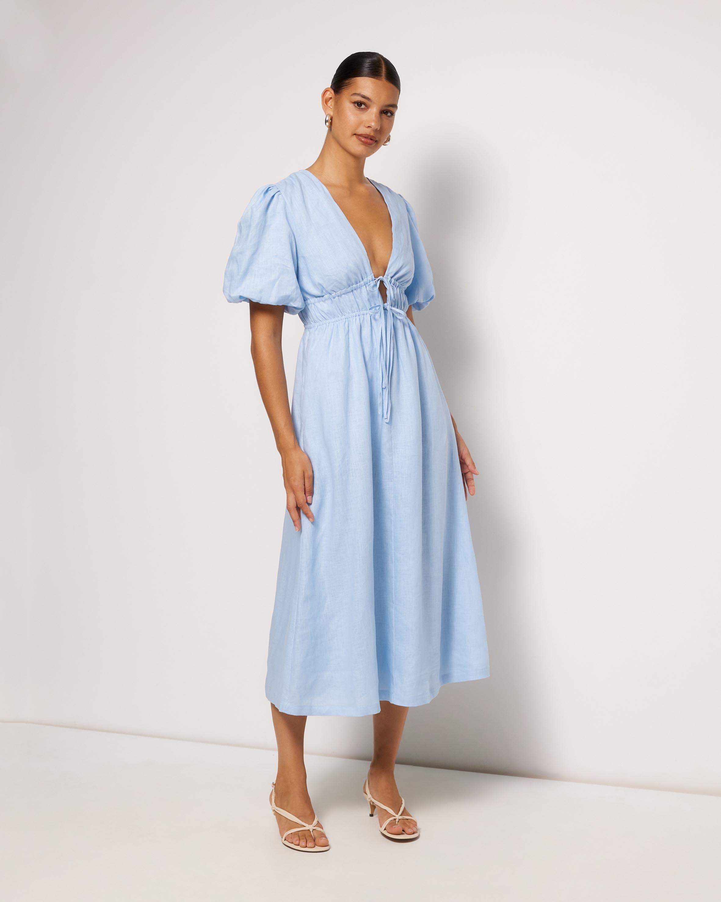 Aster Tie Front Linen Midi Dress
