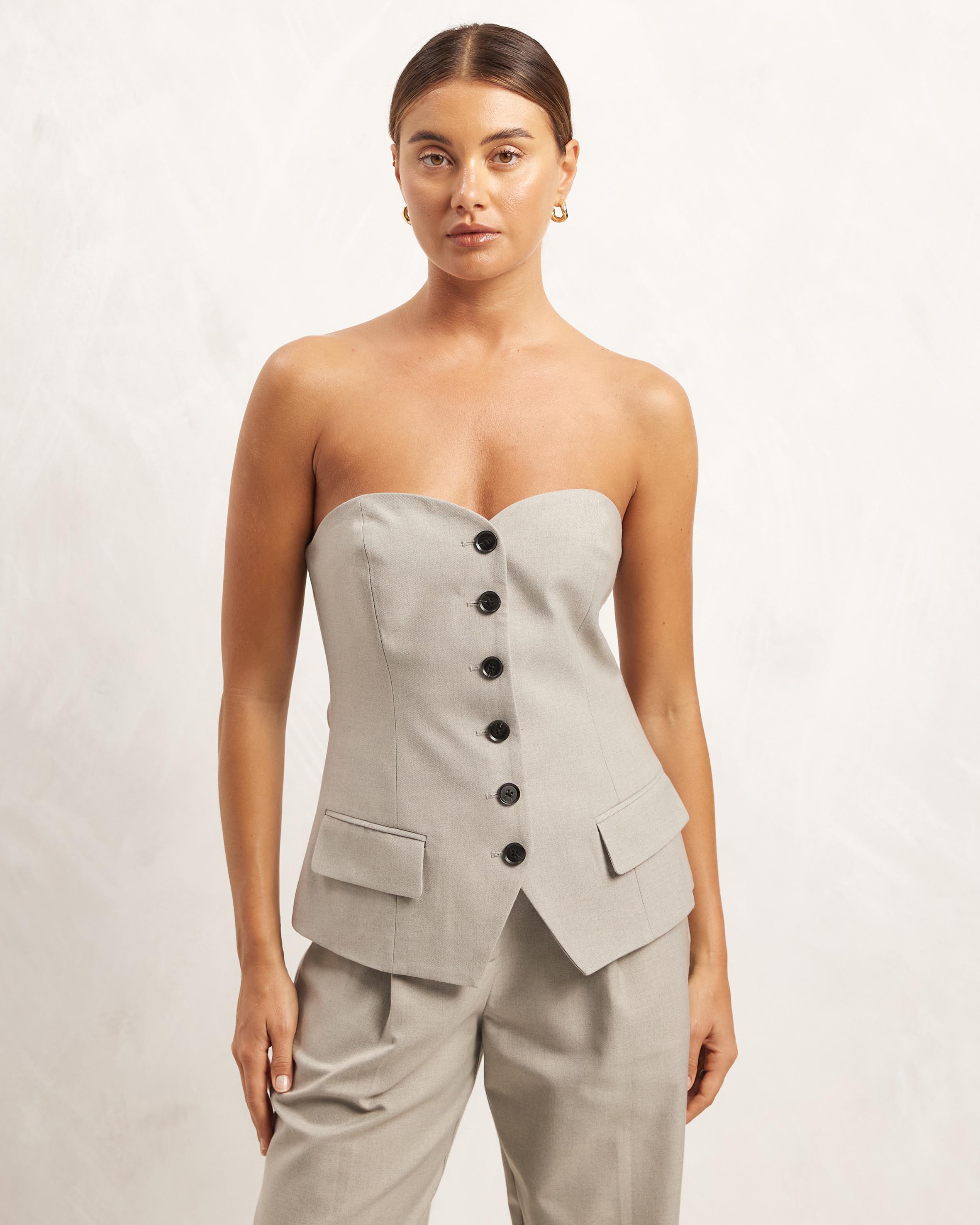 Button Up Strapless Top