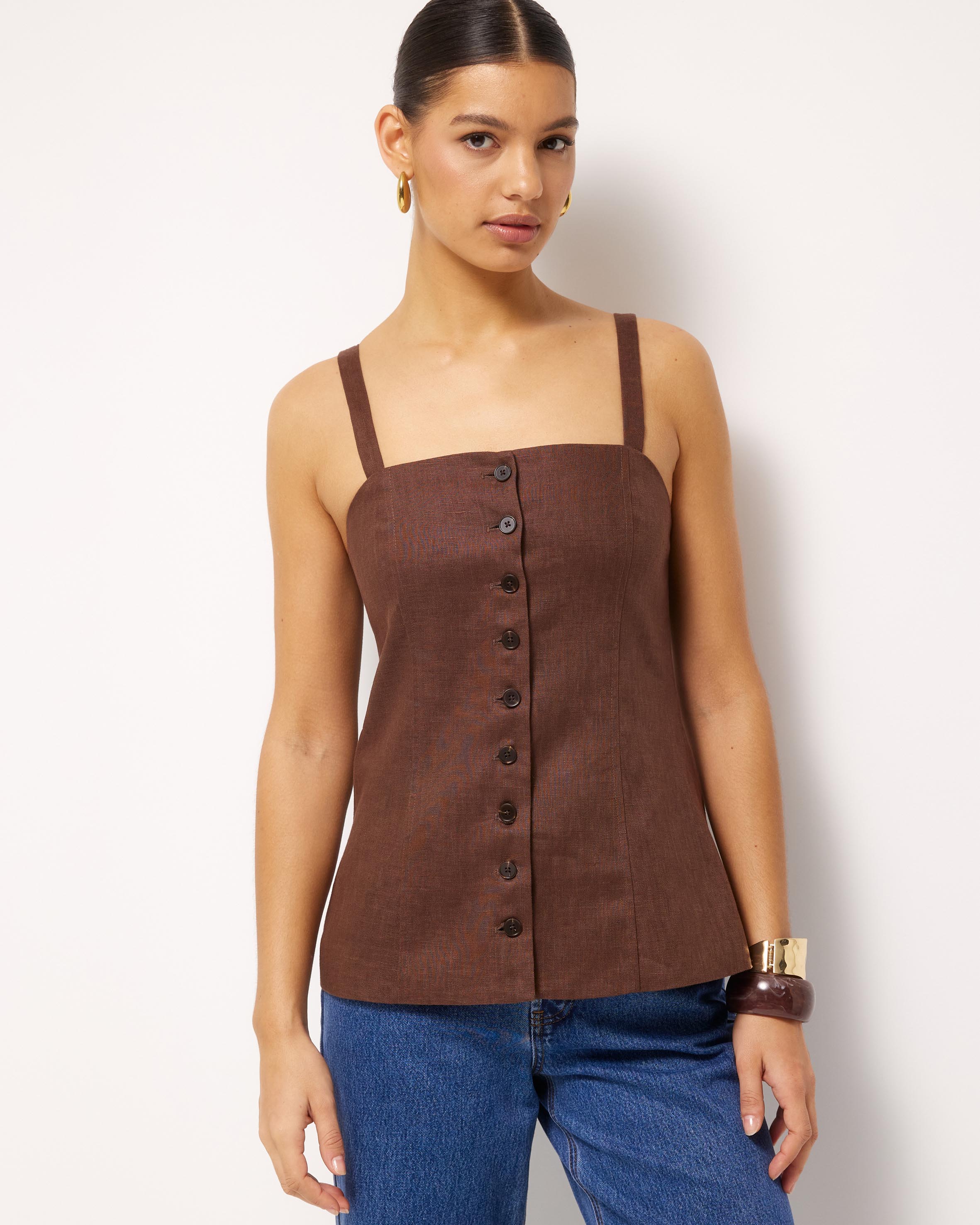 Gia Button Front Linen Cami