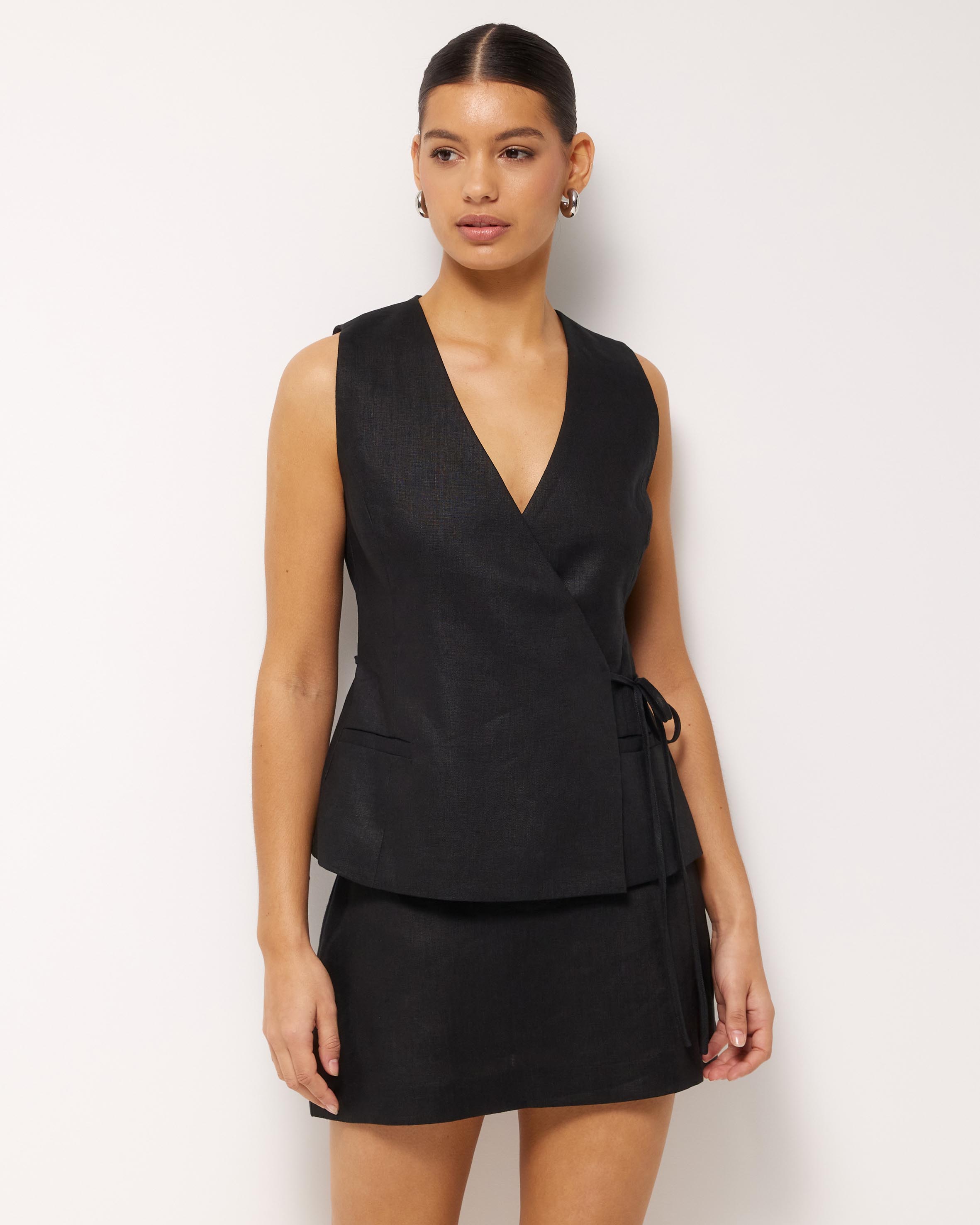 Ava Tie Front Linen Wrap Top