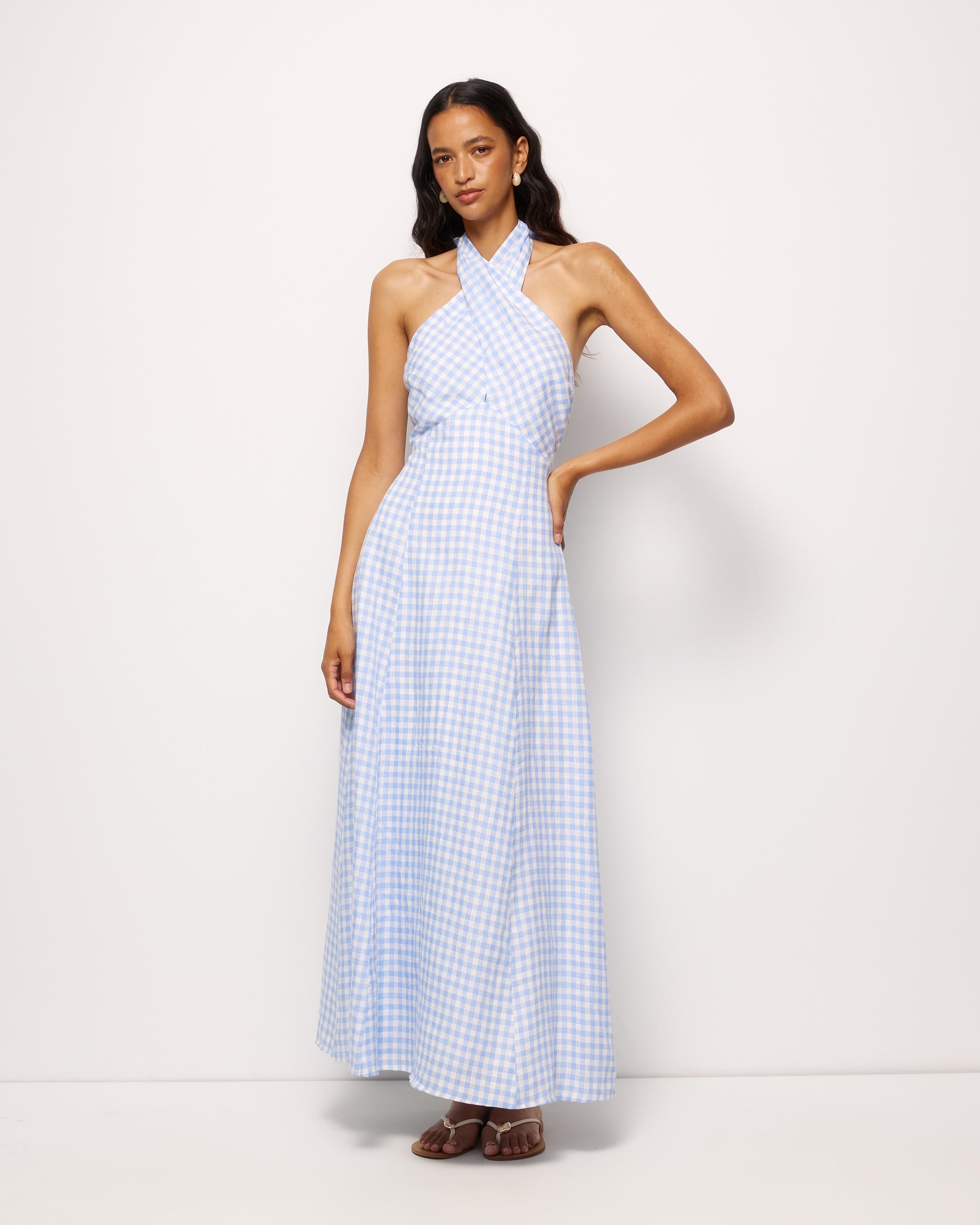 Nolana Gingham Halter Maxi Dress