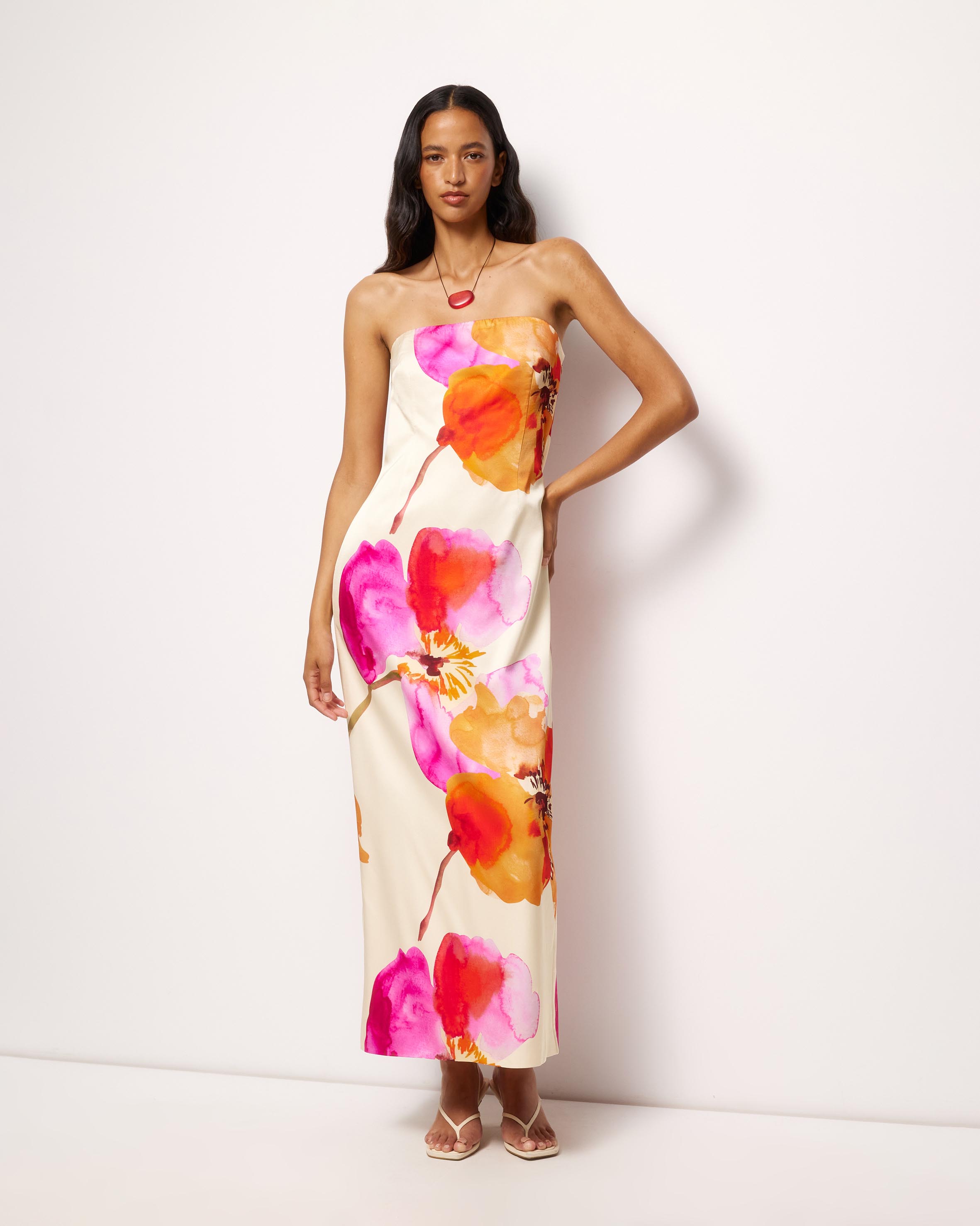 Fiora Structured Satin Maxi Dress
