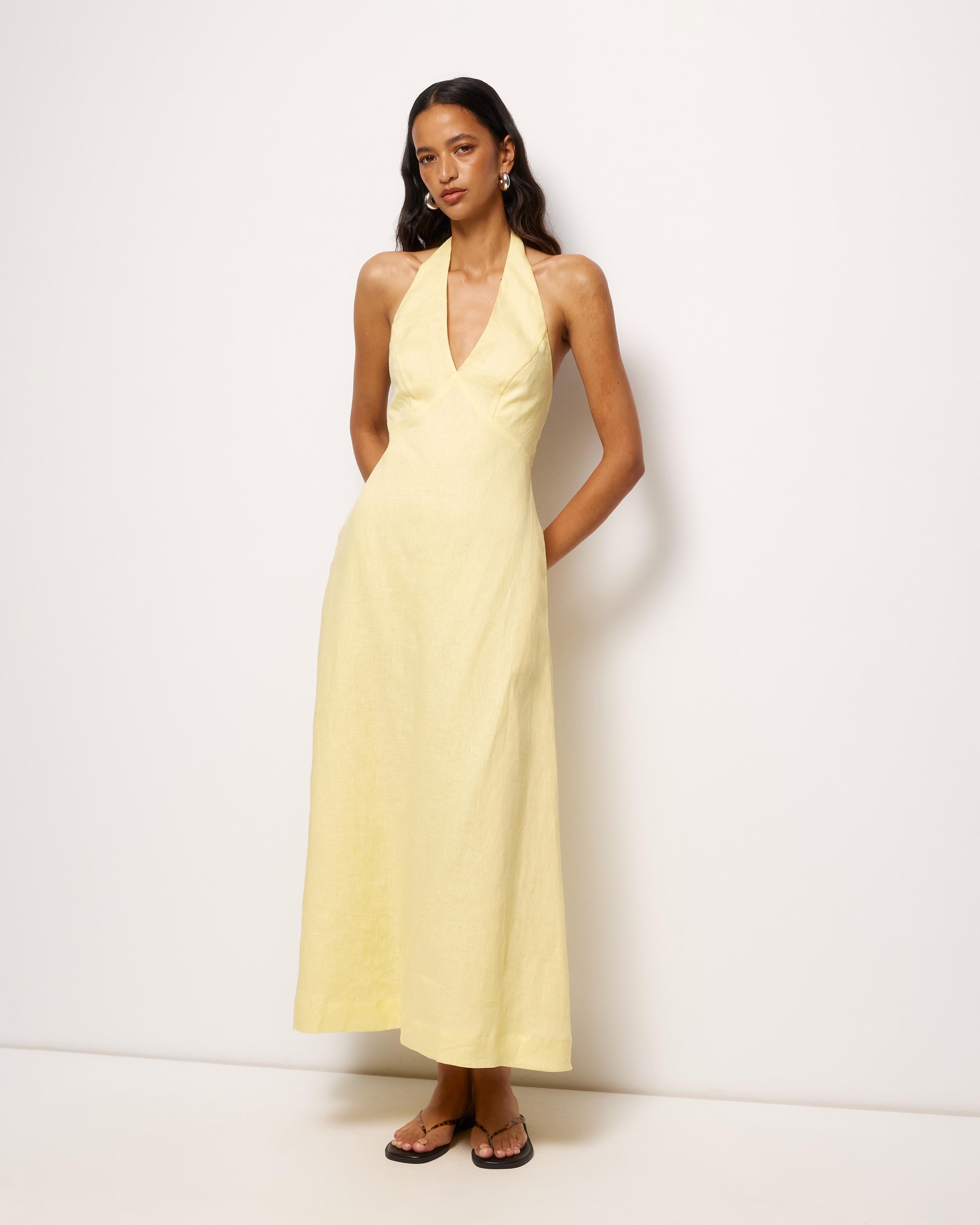 Brisa Halter Linen Slip Dress