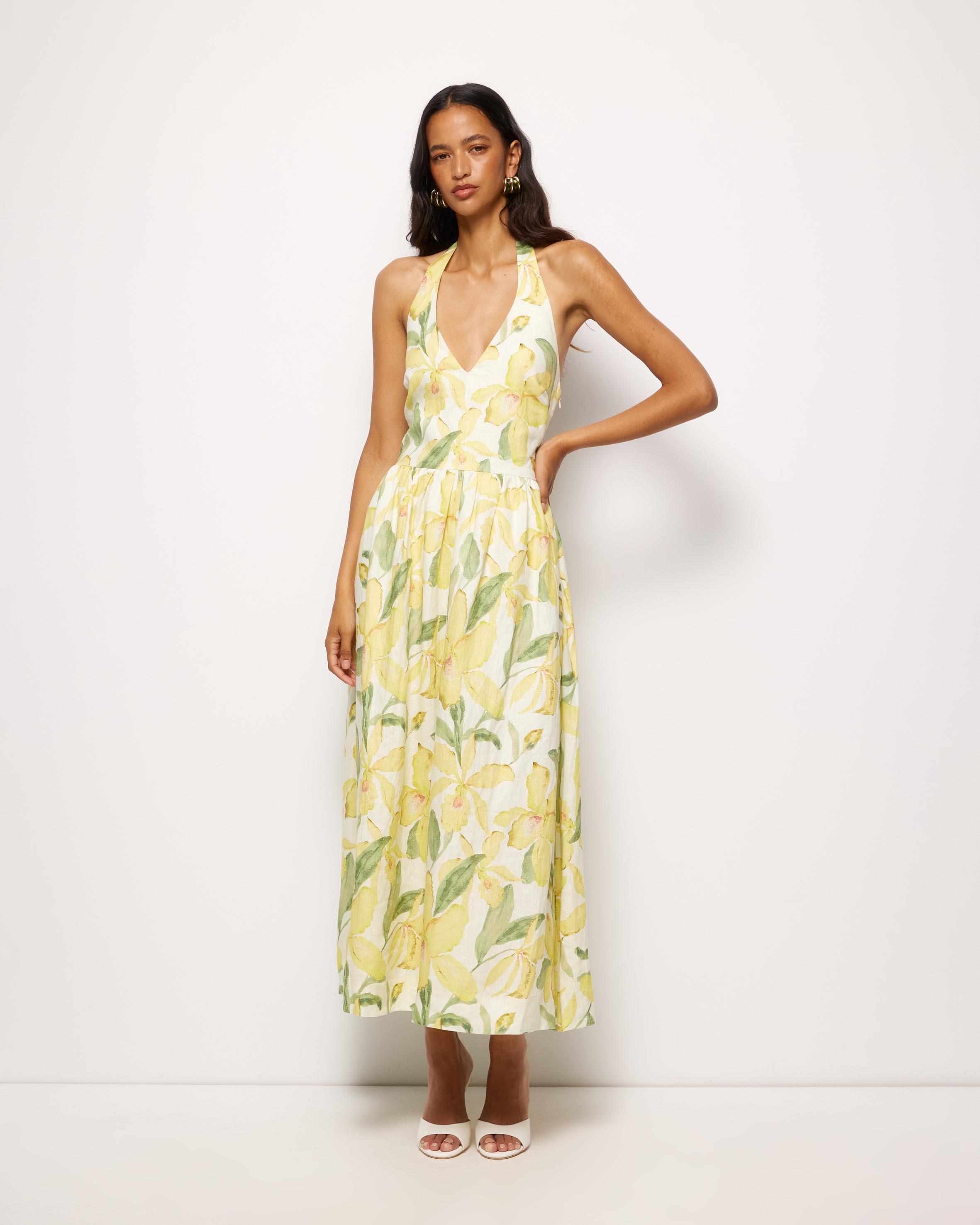 Sani Halter Linen Midi Dress