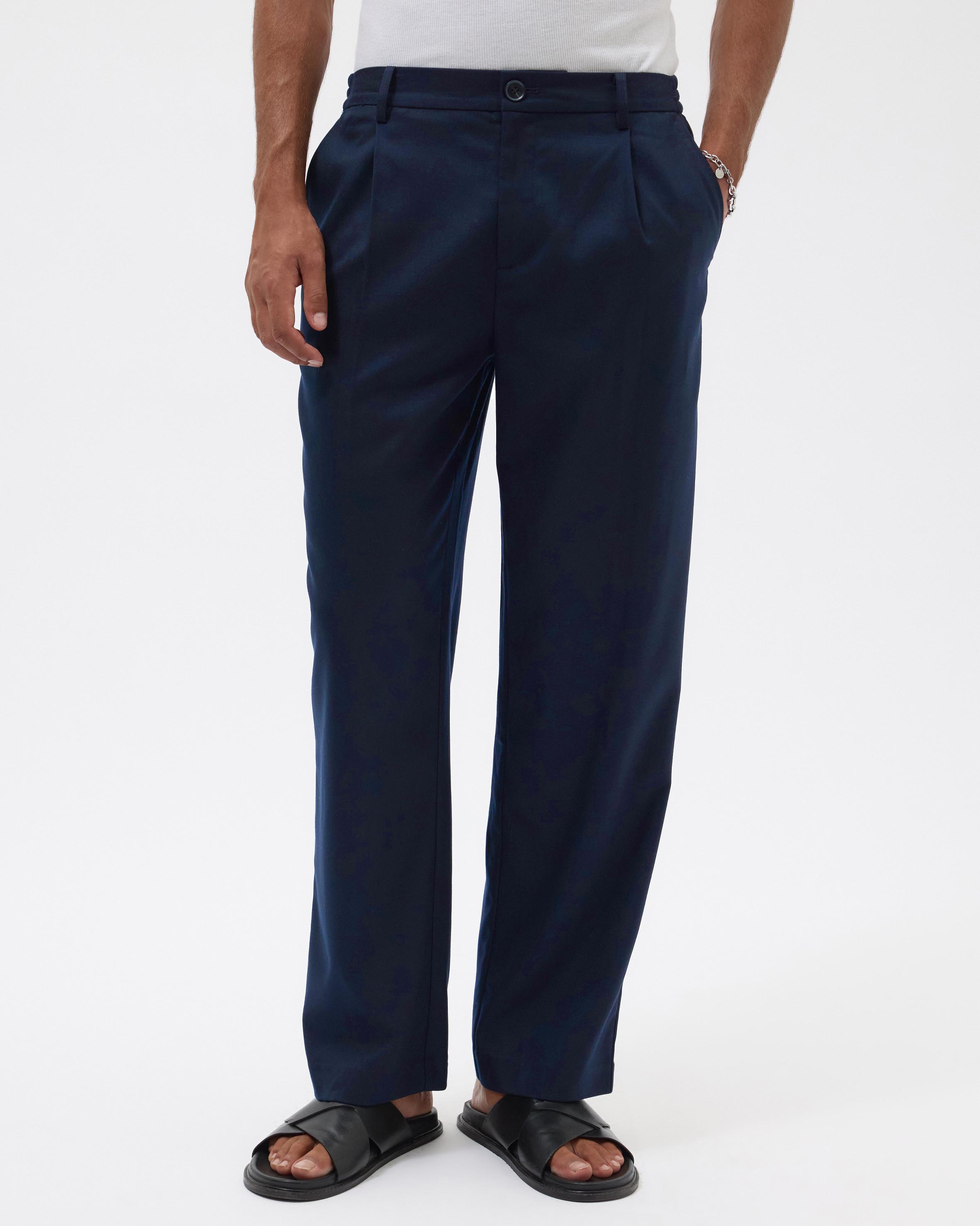 Pleated Wool Blend Trousers