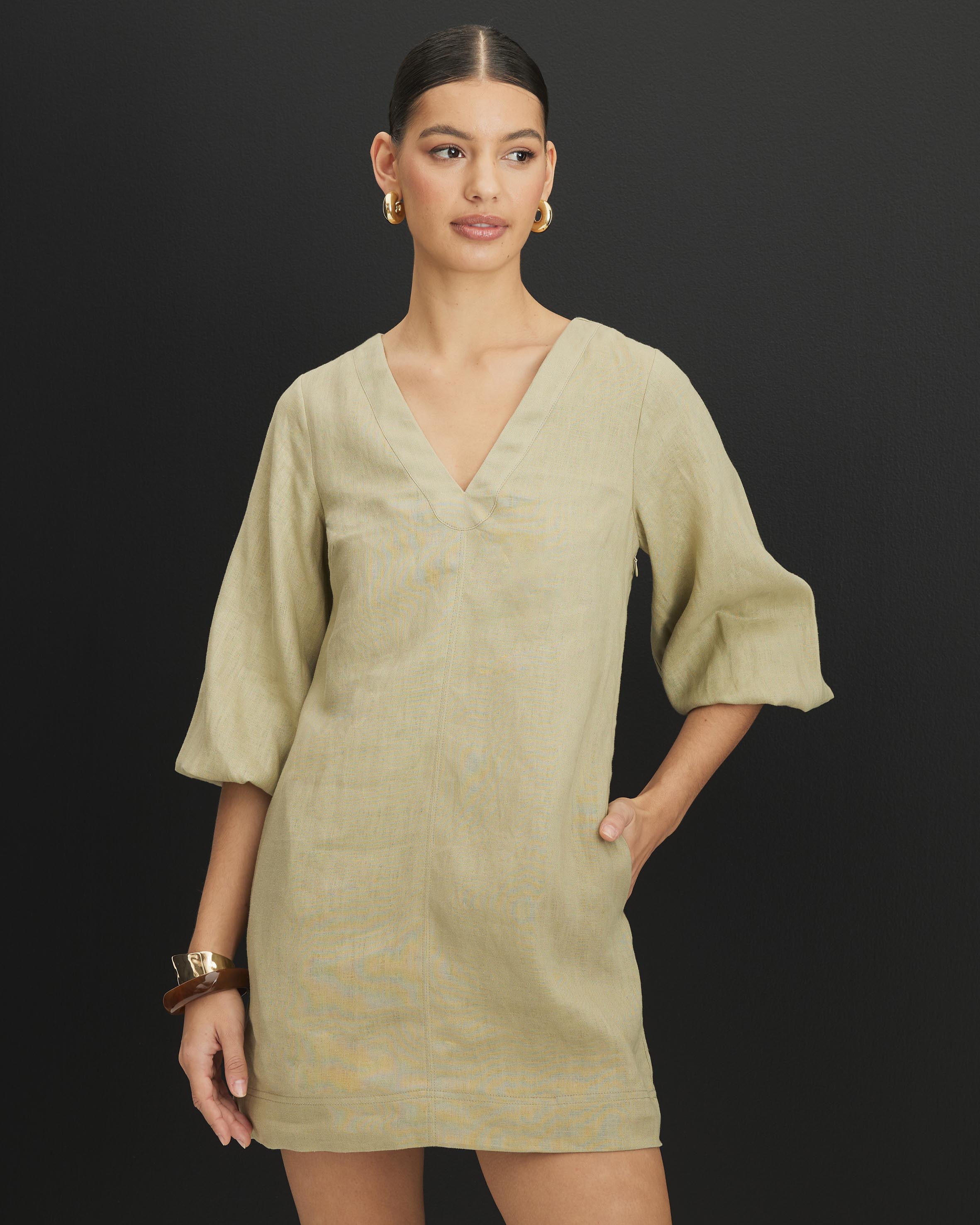 Sierra Linen Puff Sleeve Mini Dress