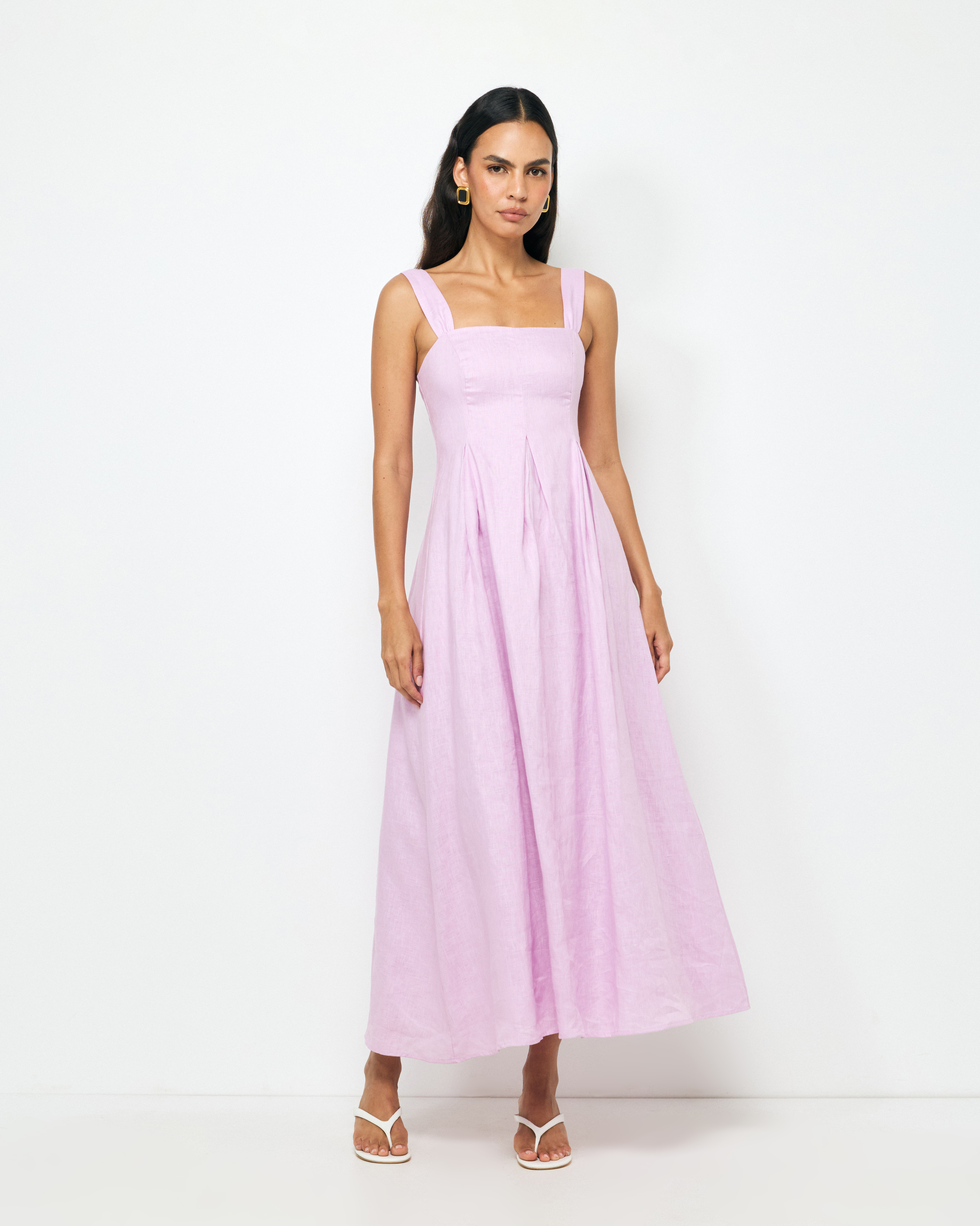 Inara Pleated Linen Midi Dress