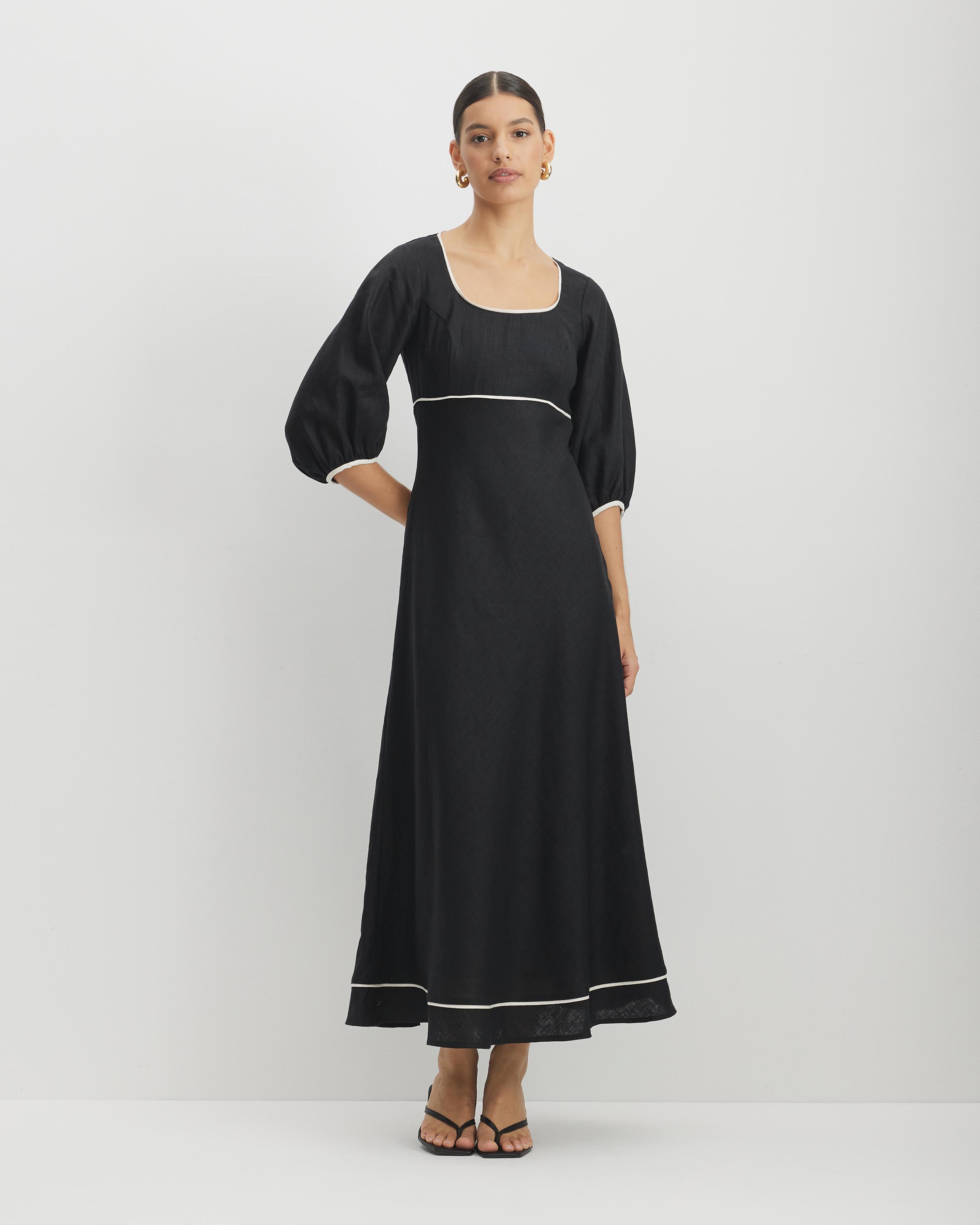 Alaia Linen Contrast Bind Midi Dress