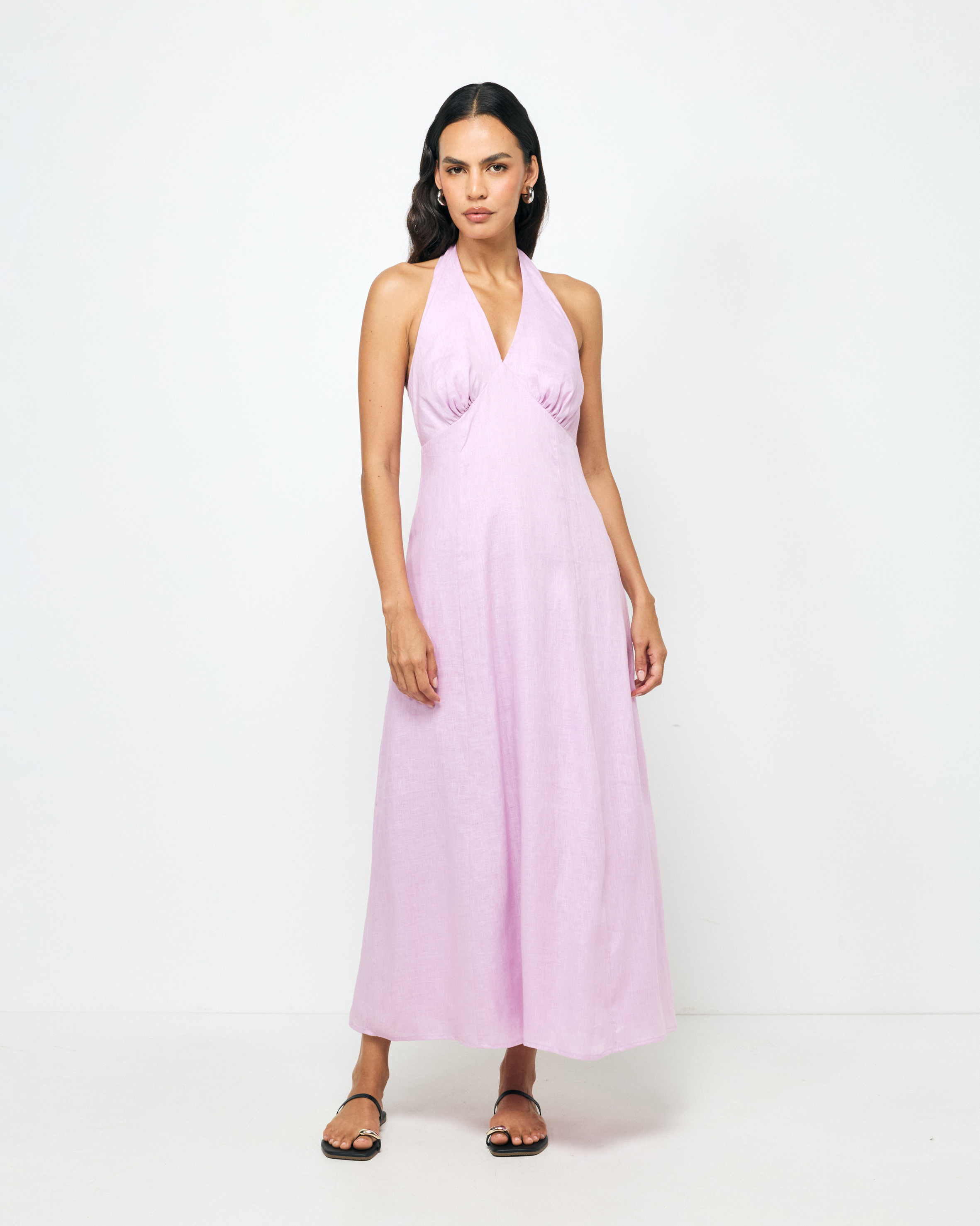 Lacey Halter Linen Dress