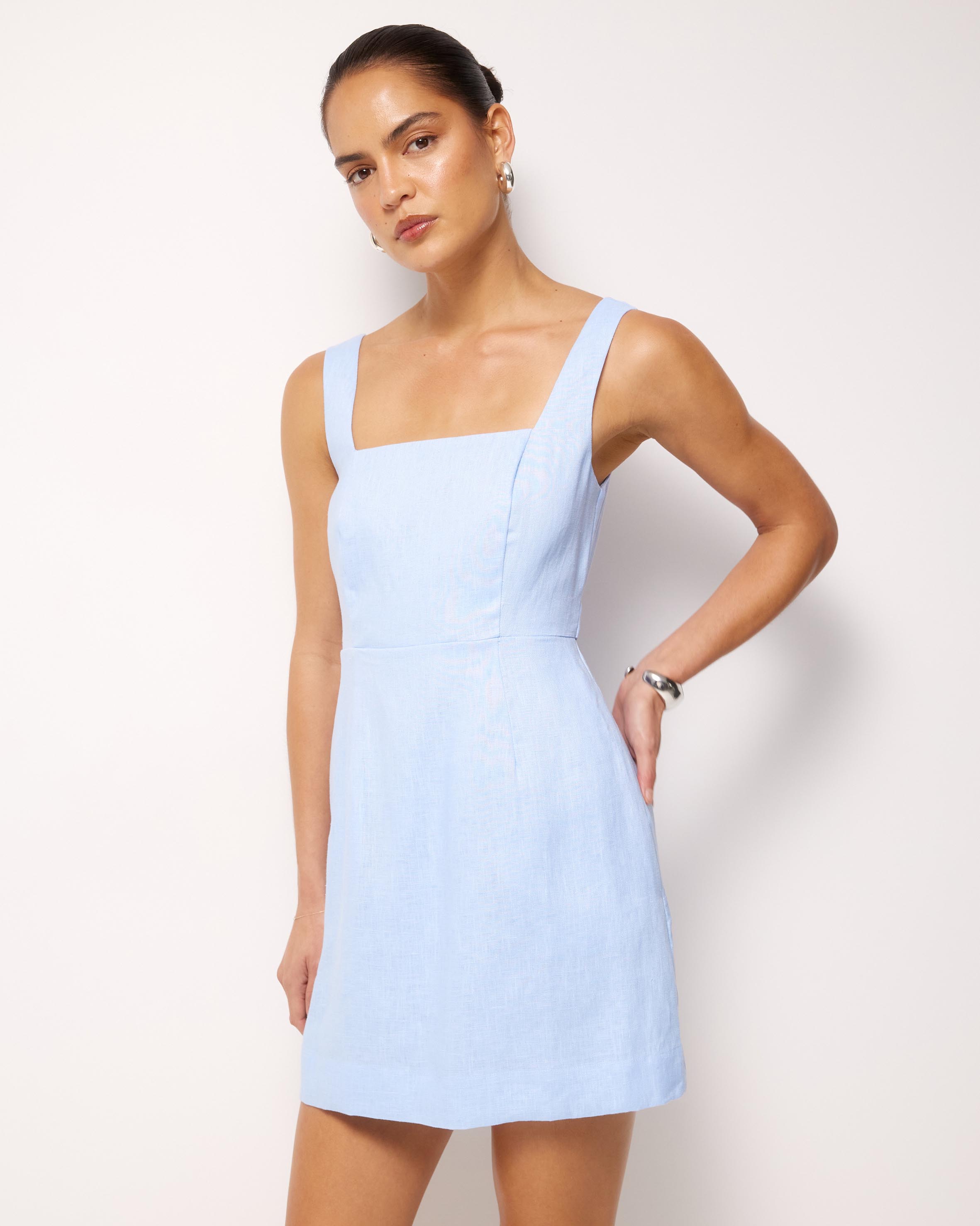 Kaili Linen Square Neck Mini Dress