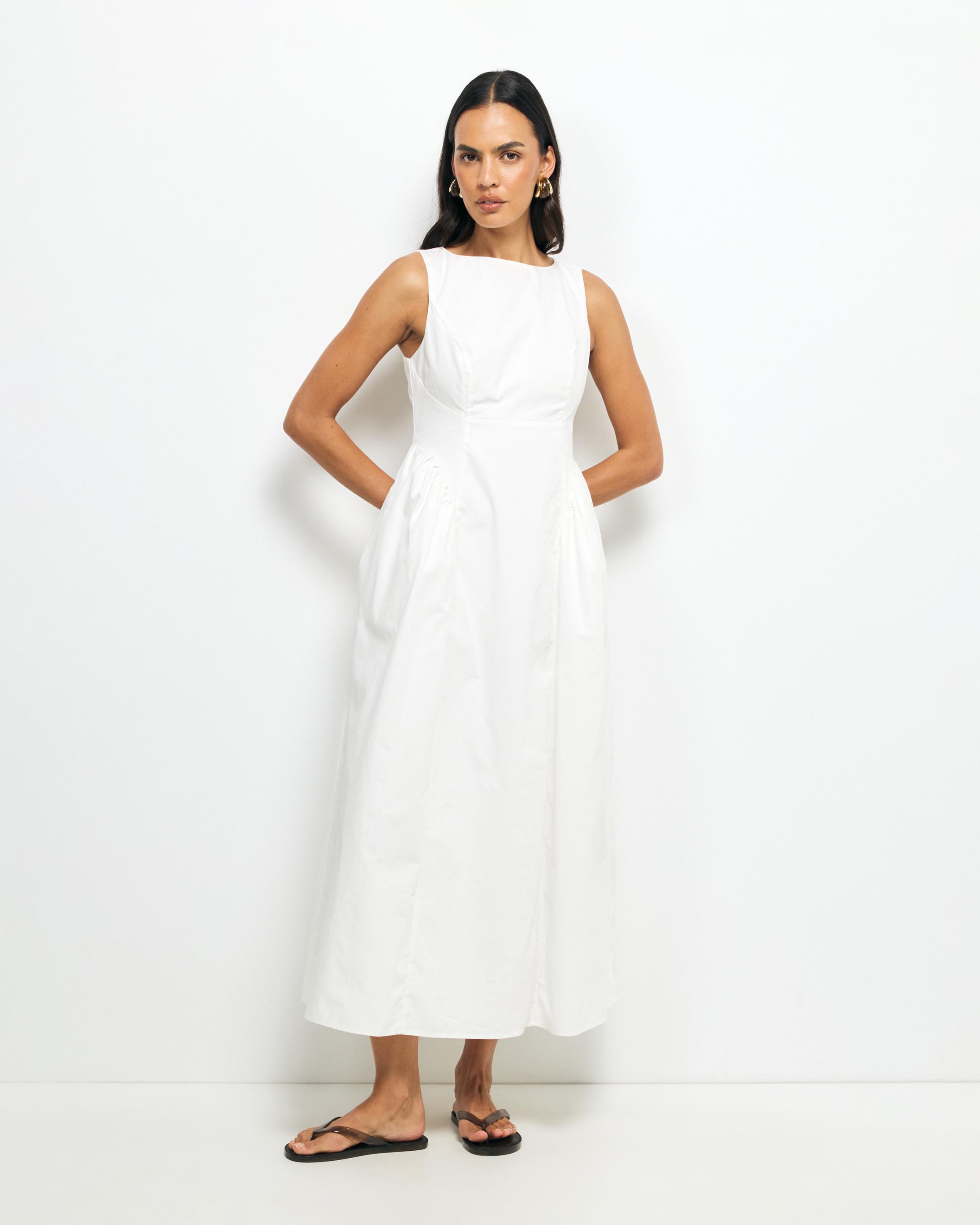 Sage Gathered Waist Midi Dress
