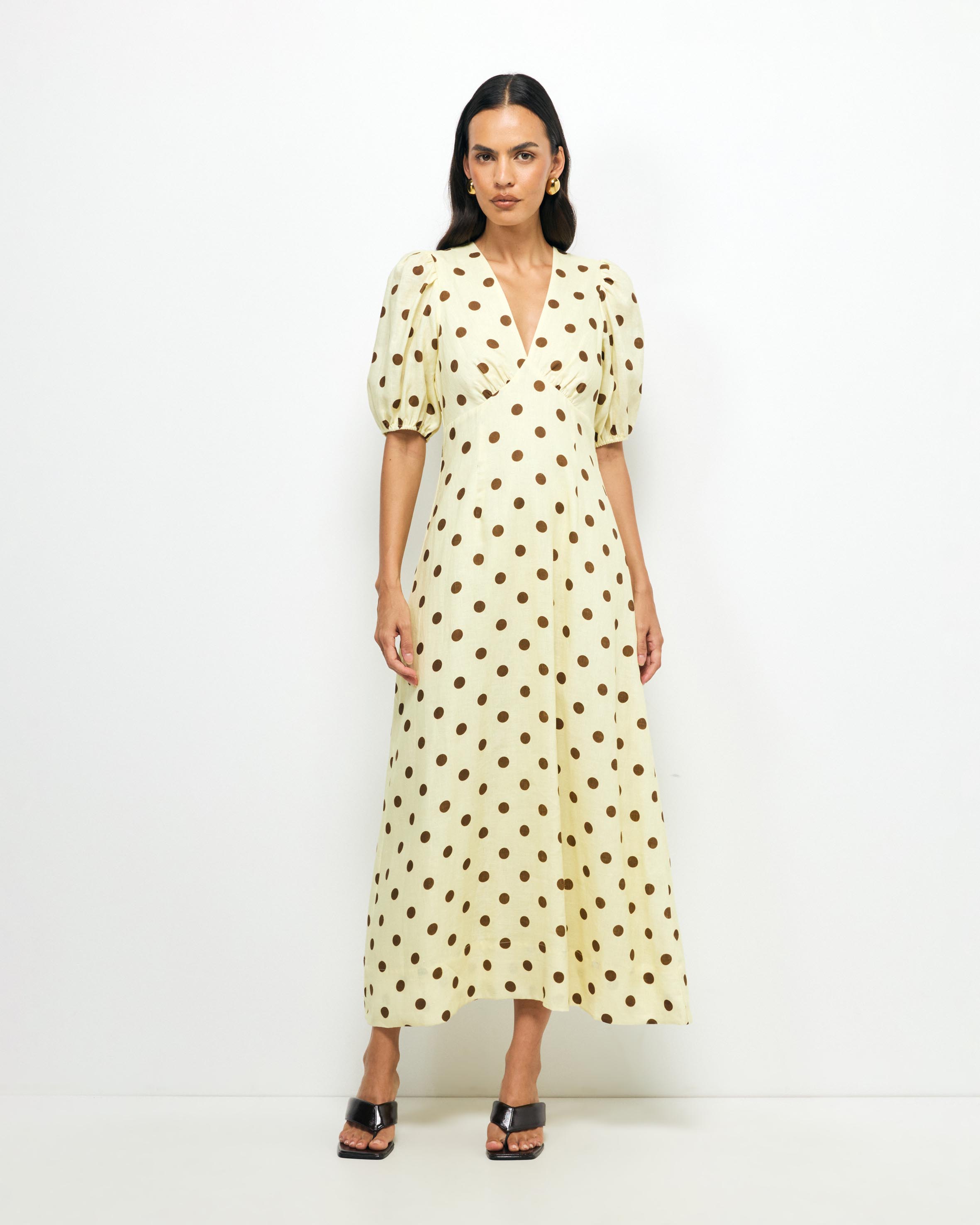 Tala Puff Sleeve Linen Midi Dress