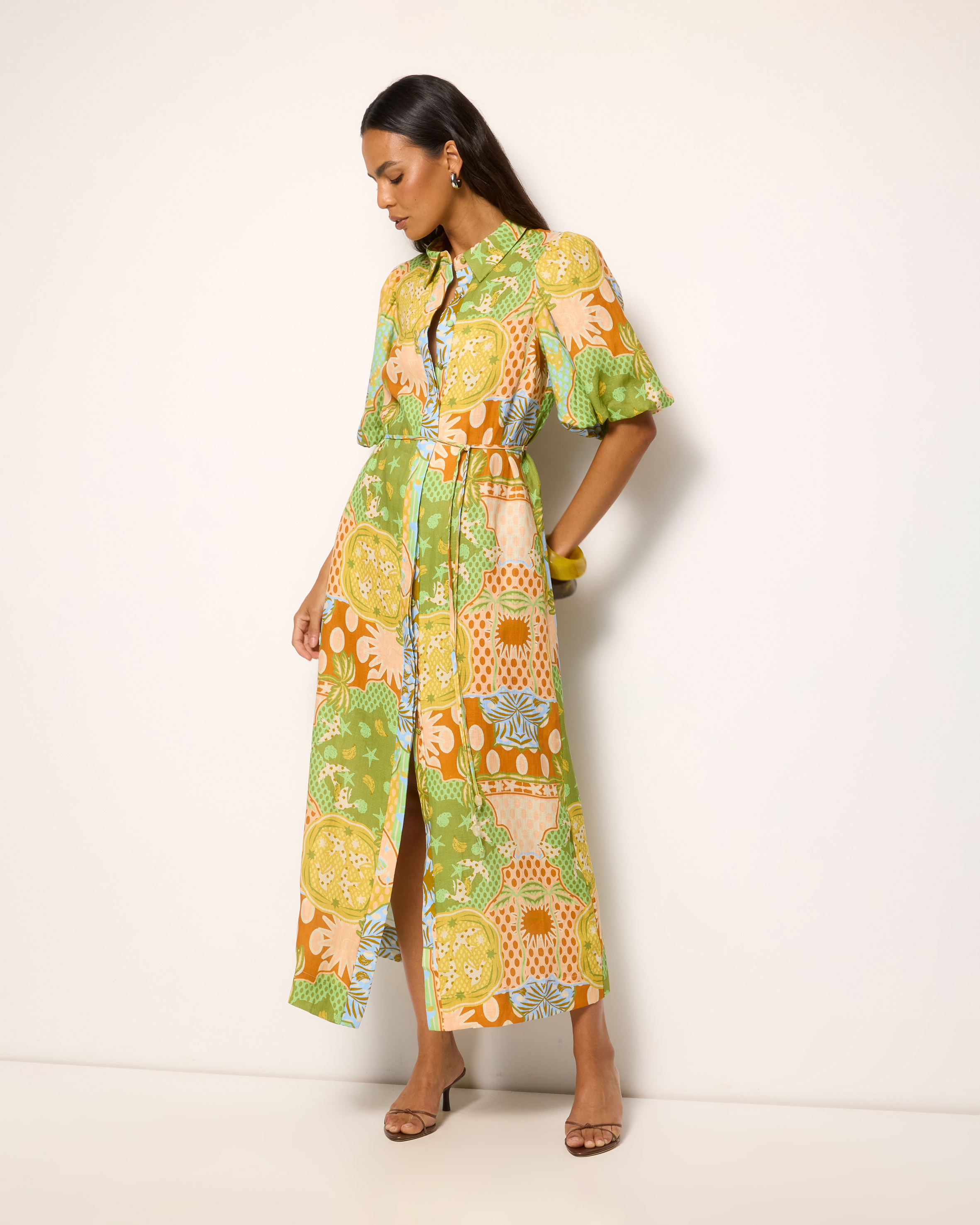 Amalie Linen Puff Sleeve Shirt Dress