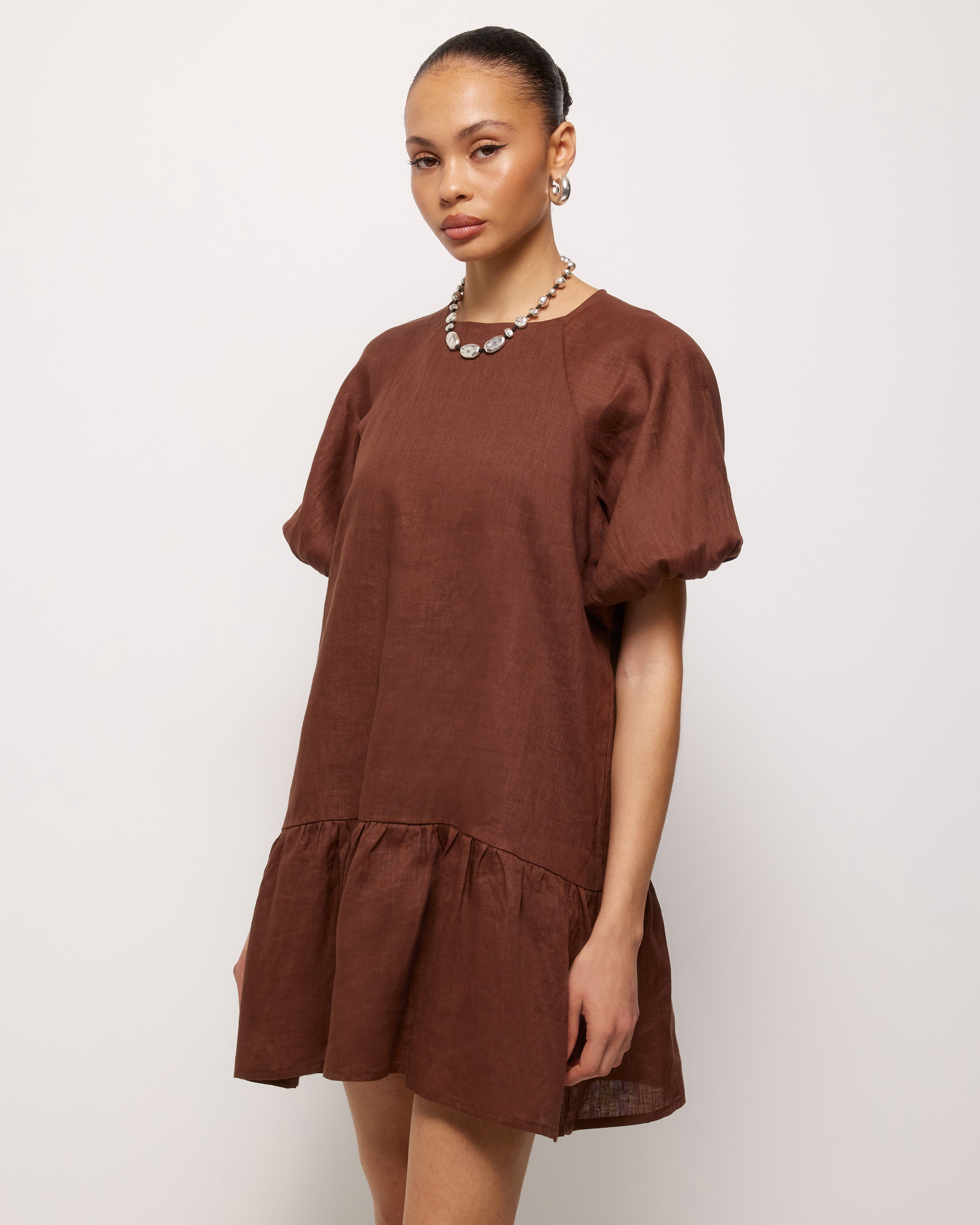 Brea Puff Sleeve Linen Mini Dress