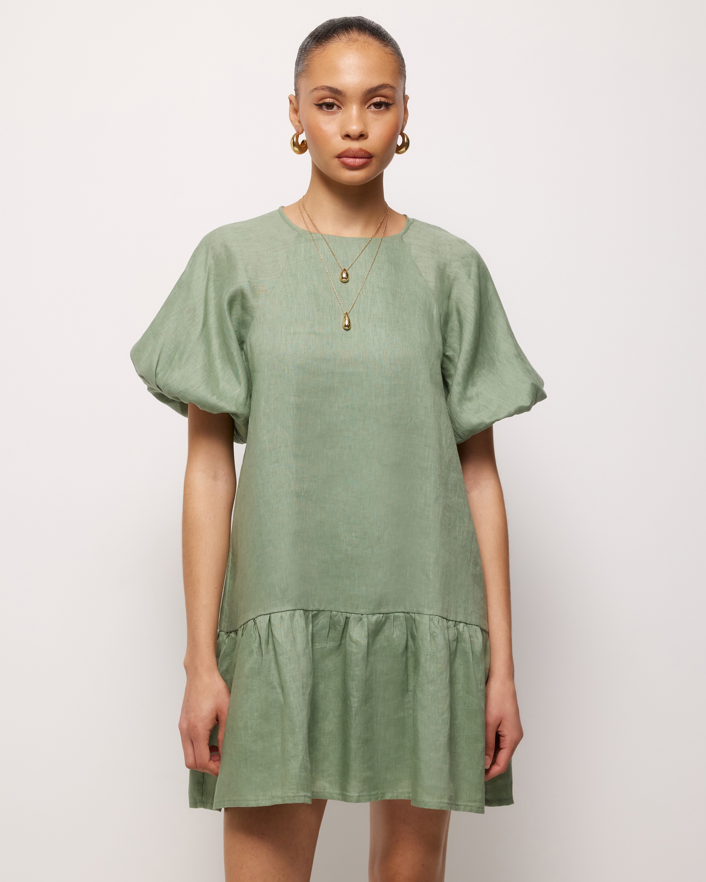 Brea Puff Sleeve Linen Mini Dress