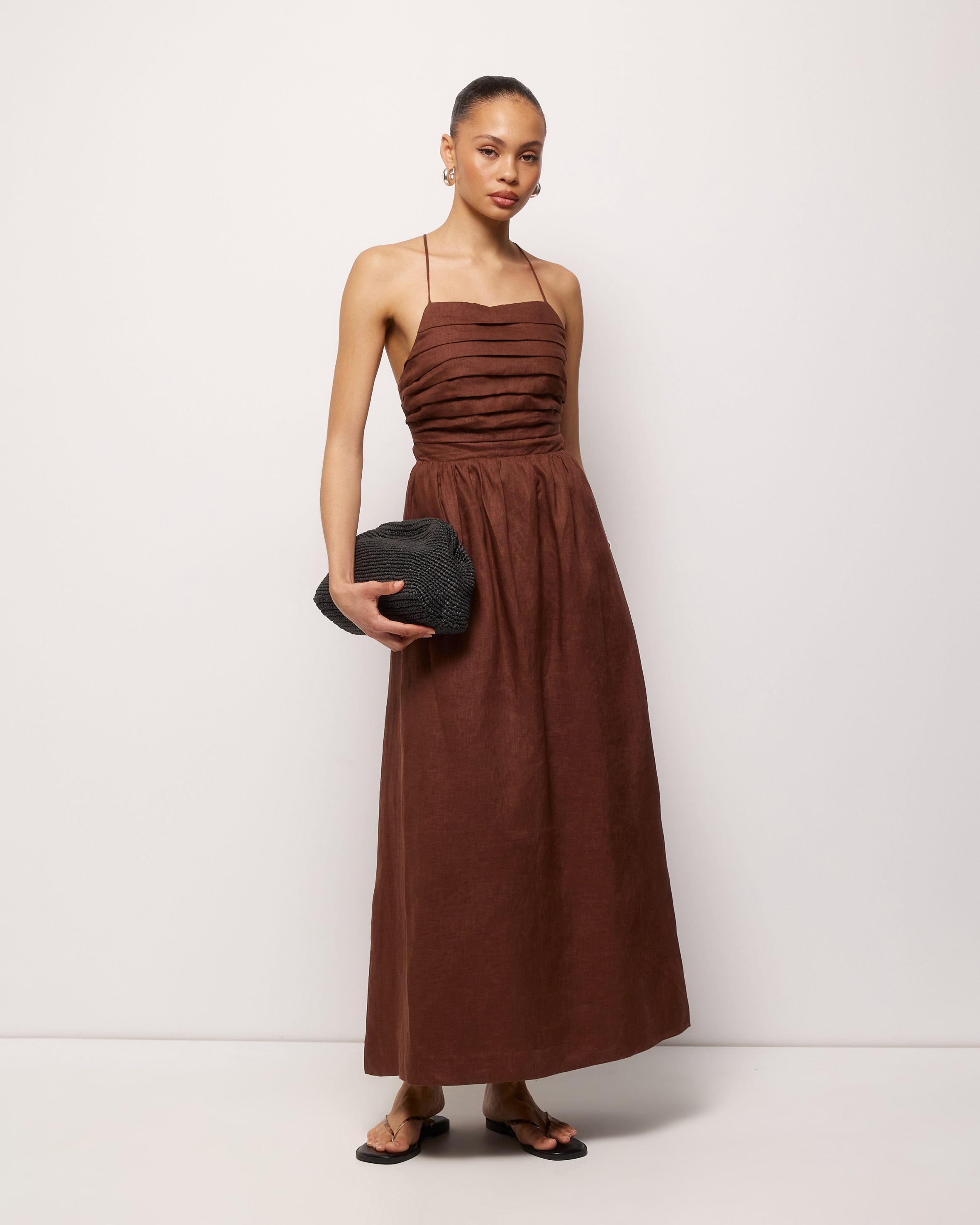 Irisa Linen Tie Back Midi Dress