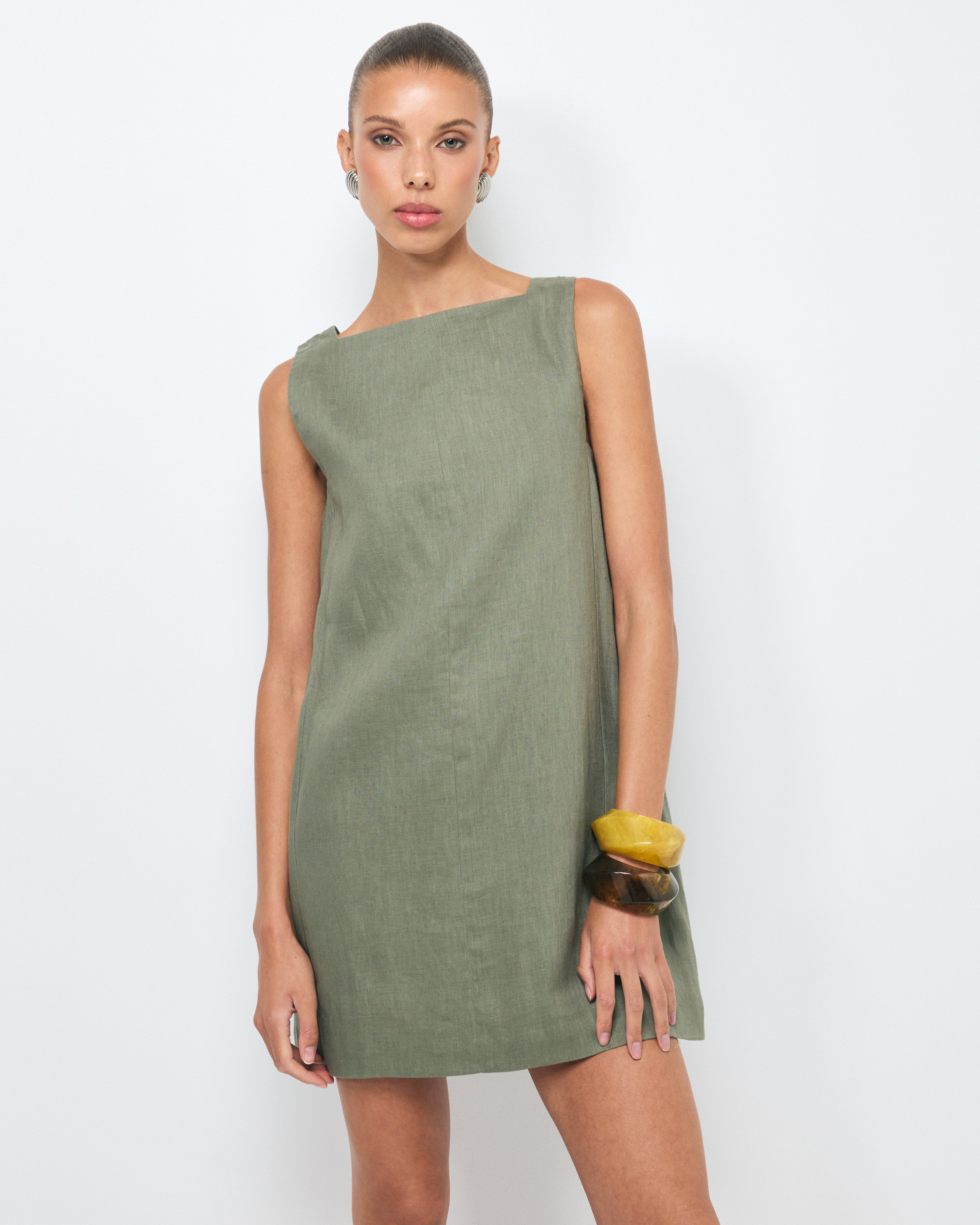 Siya Panelled Linen Shift Mini Dress