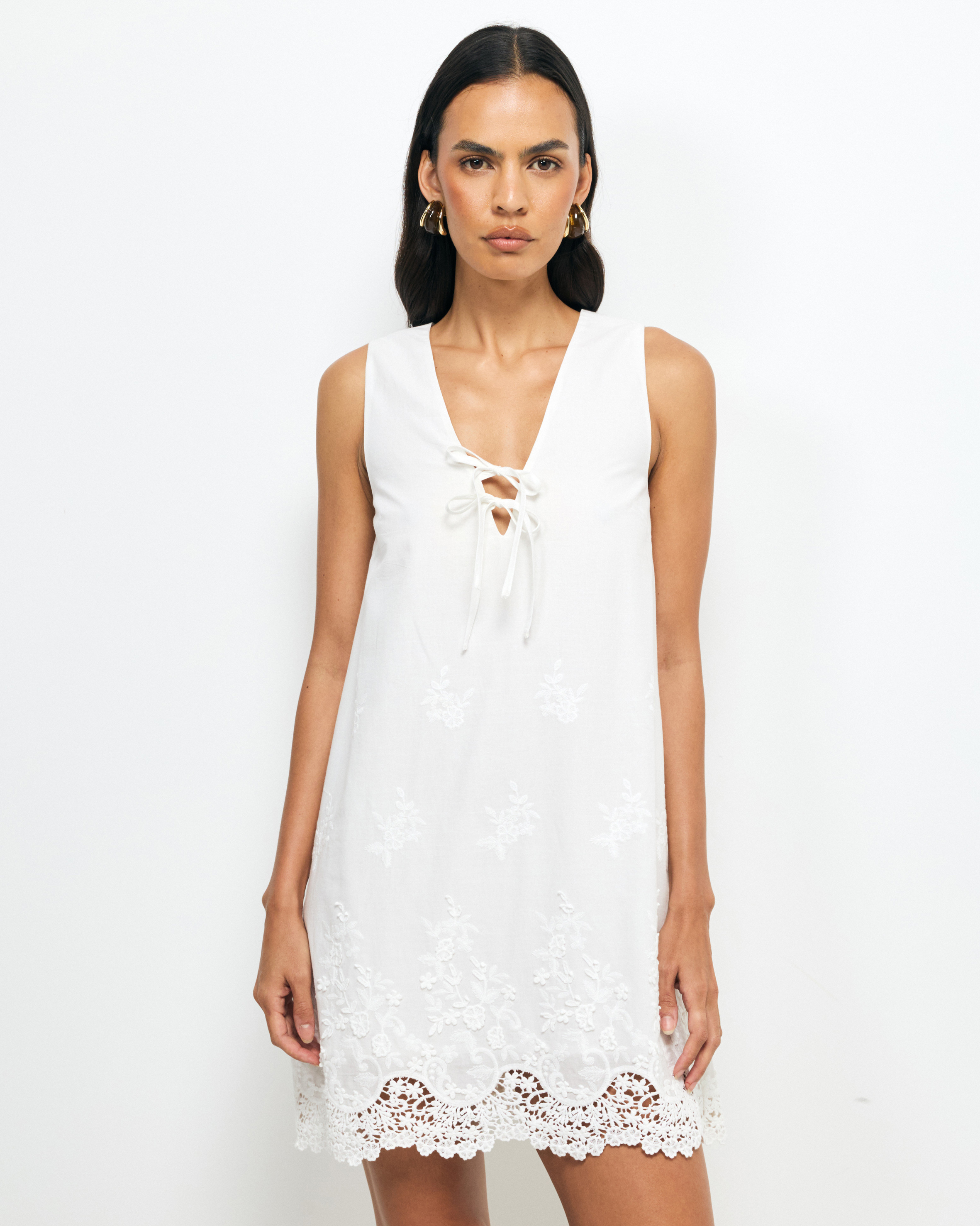 Delilah Embroidered Cotton Lace Mini Dress
