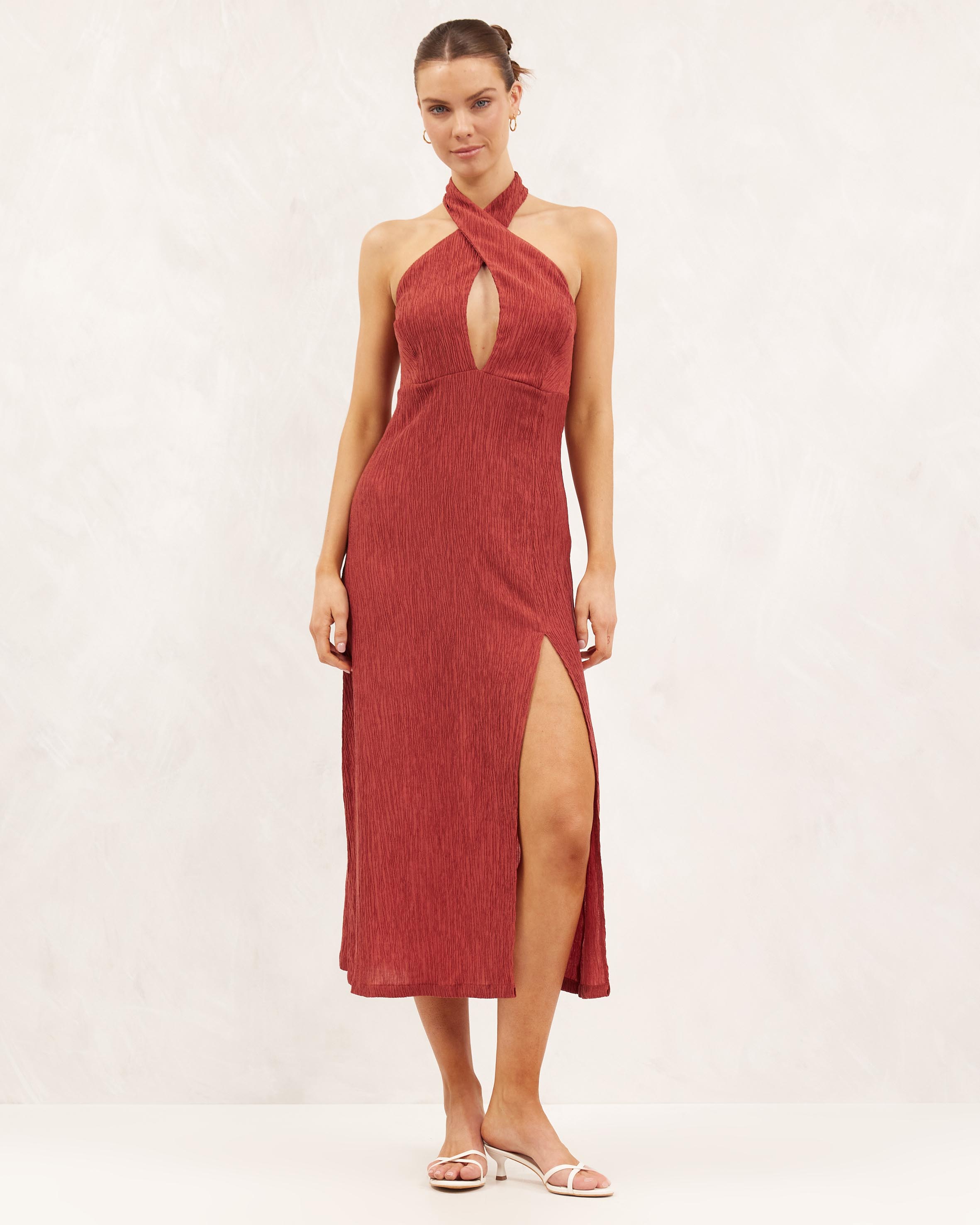 Textured Halter Midi Dress