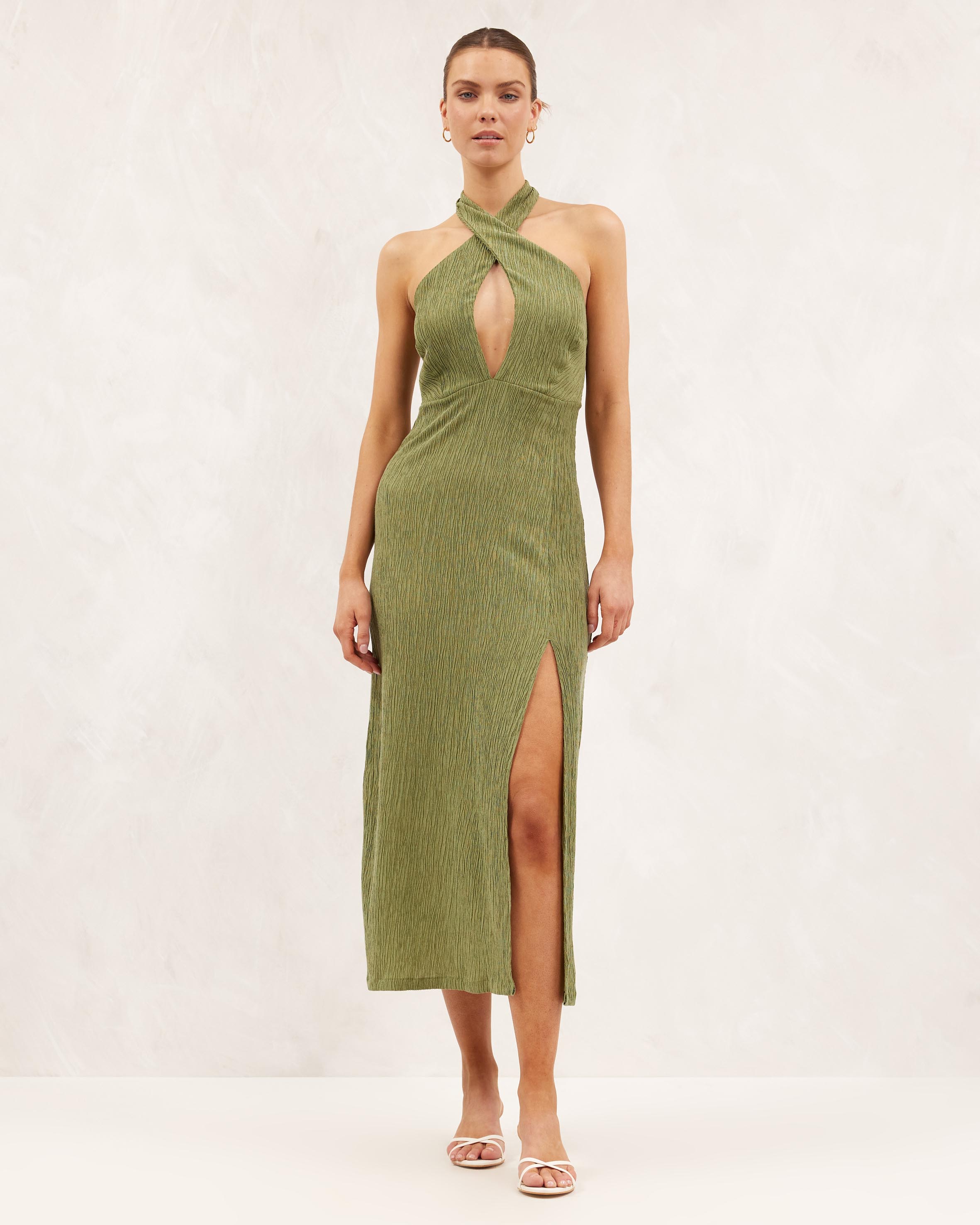 Textured Halter Midi Dress