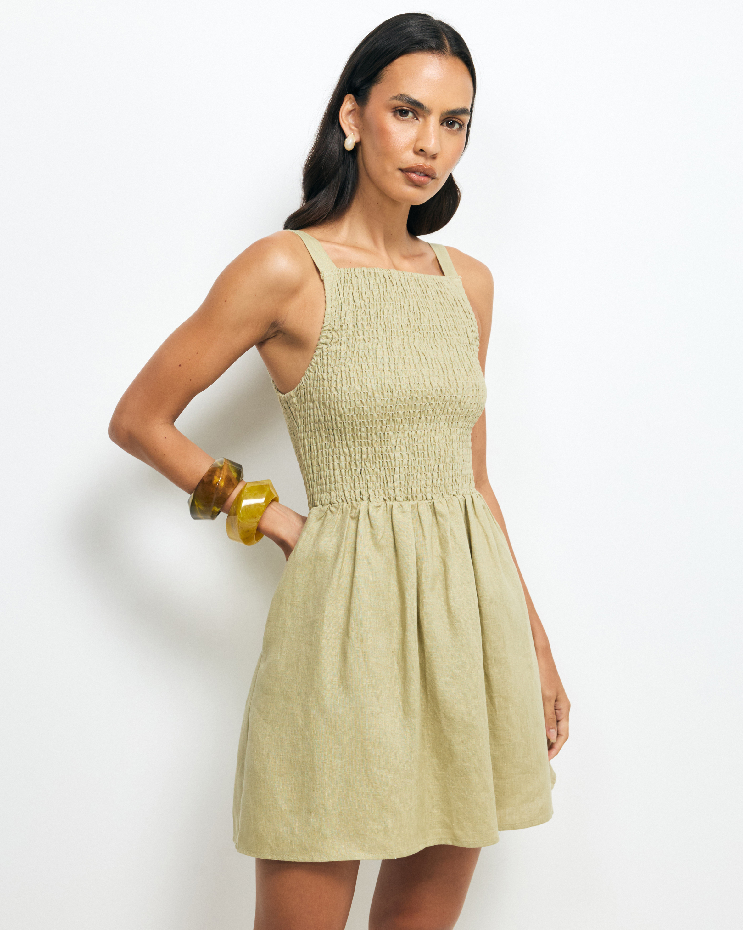 Mia Shirred Linen Mini Dress
