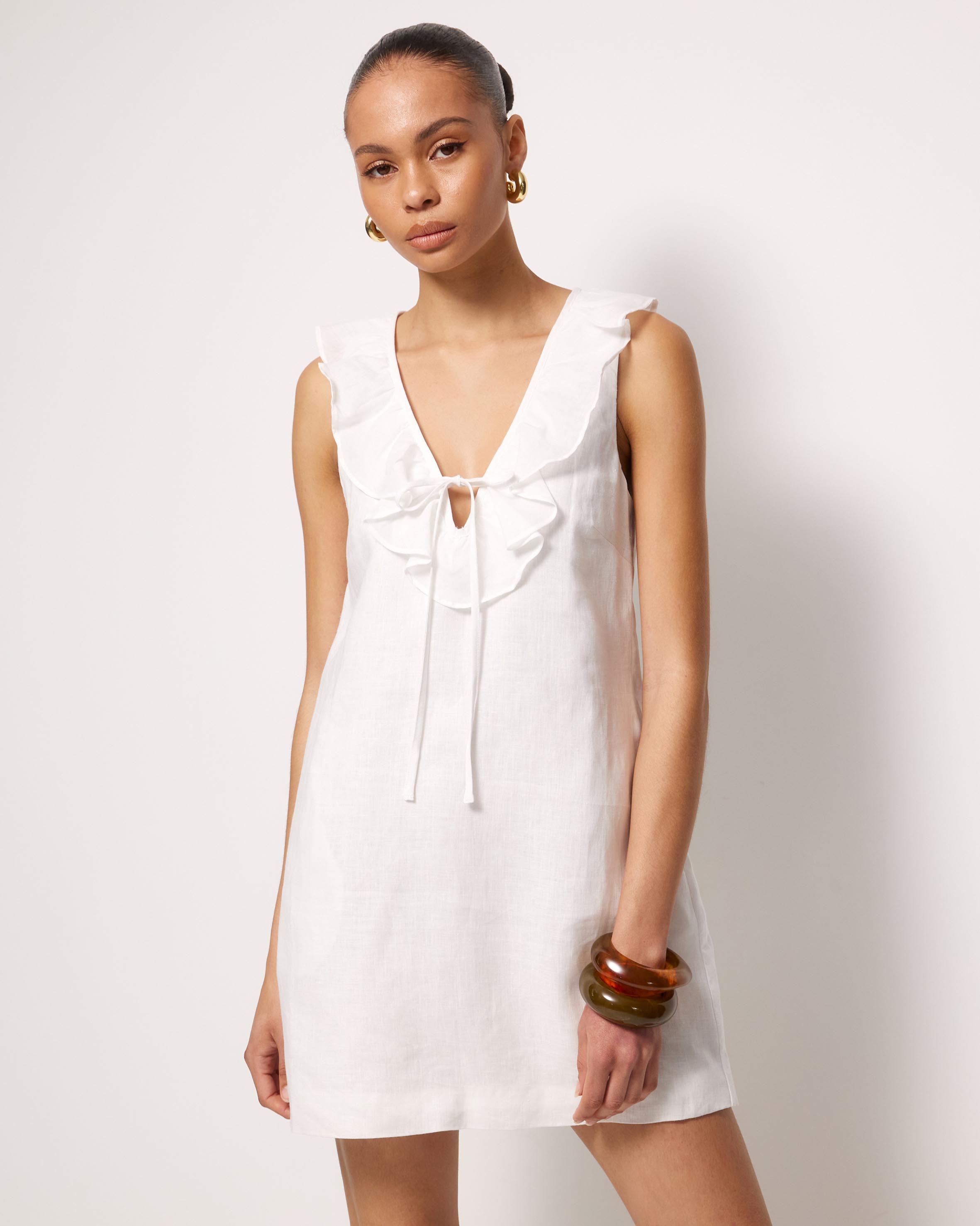 Elowen Linen Ruffle Mini Dress