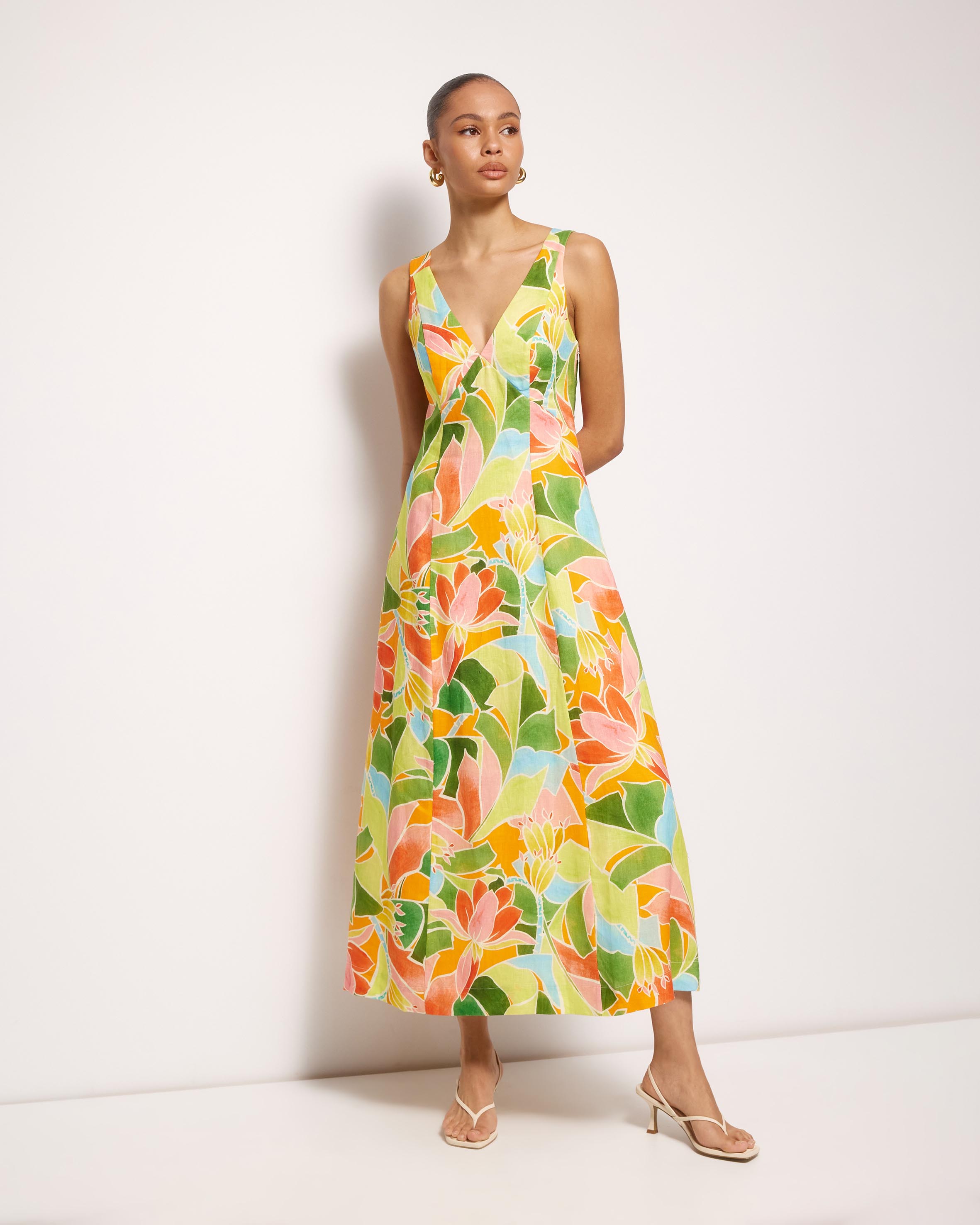 Emina Linen Beaded Midi Dress
