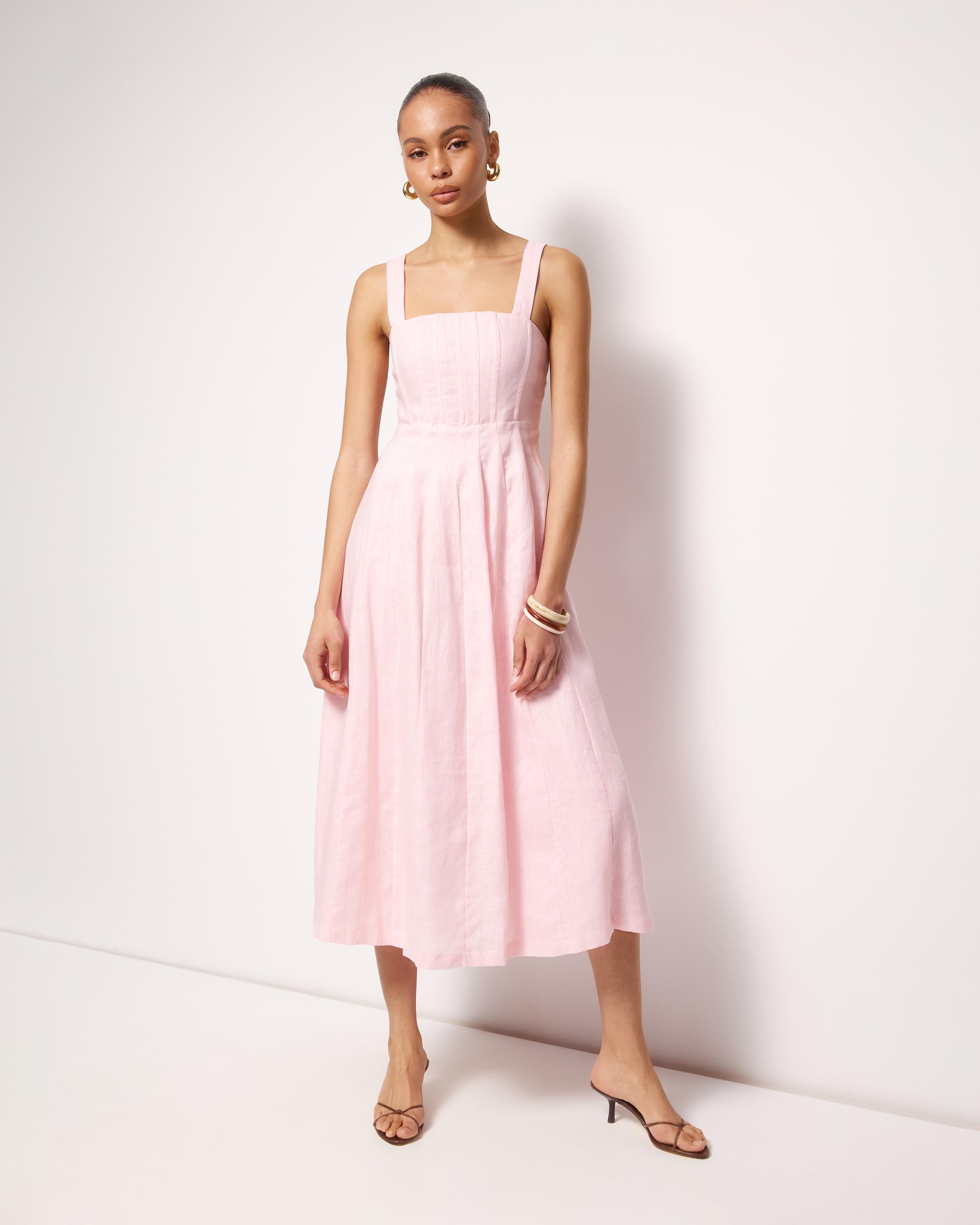 Pasey Linen Seamed Detail Midi Dress