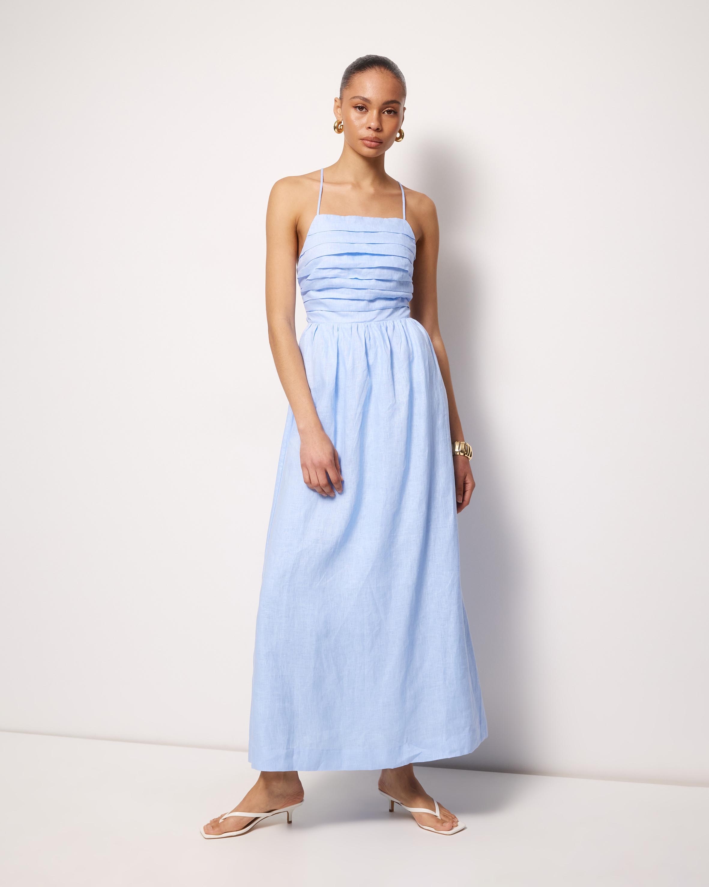 Irisa Linen Tie Back Midi Dress