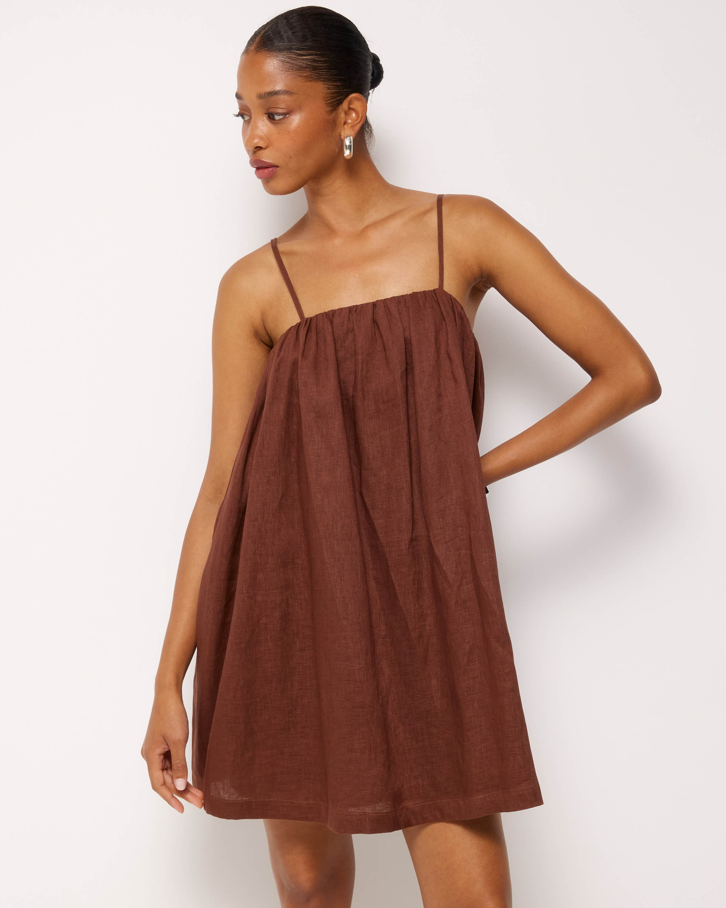Liv Linen Gathered Neckline Mini Dress