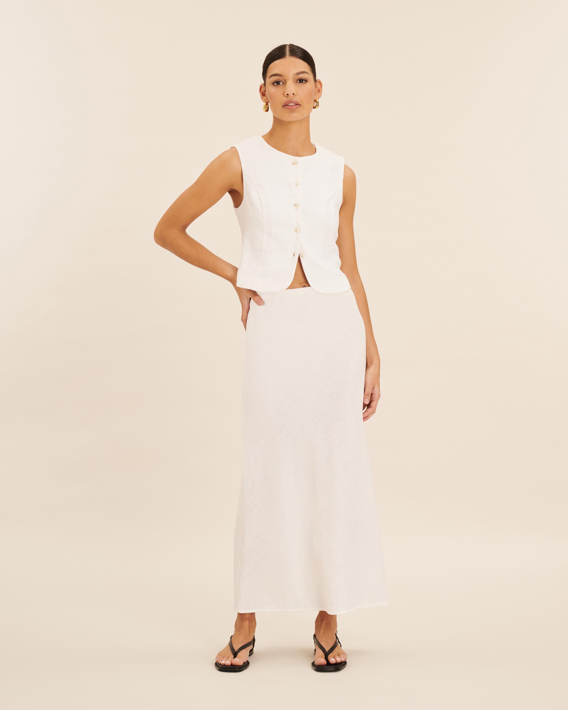 Linen Bias Cut Midi Skirt