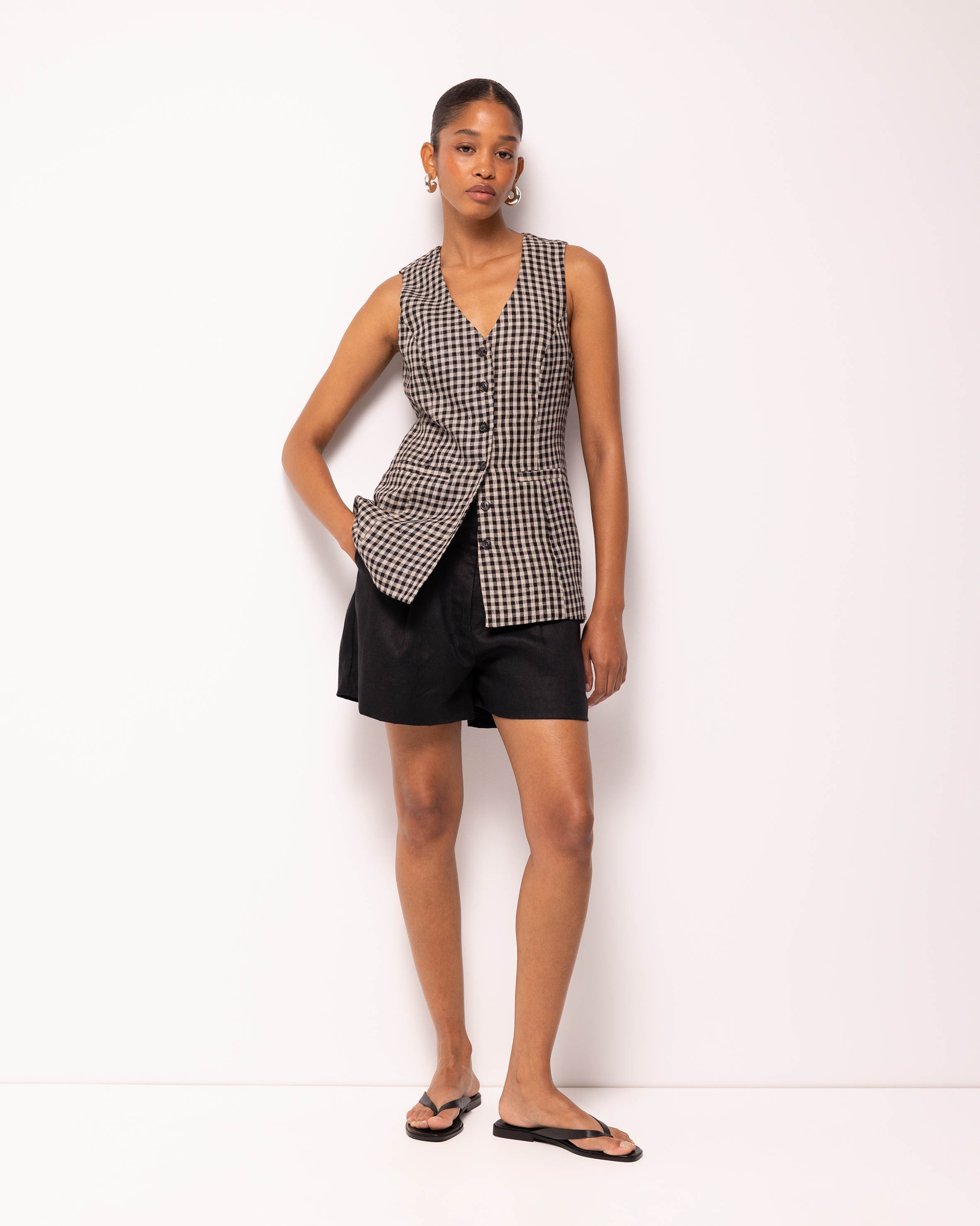 Isla Linen Gingham Vest