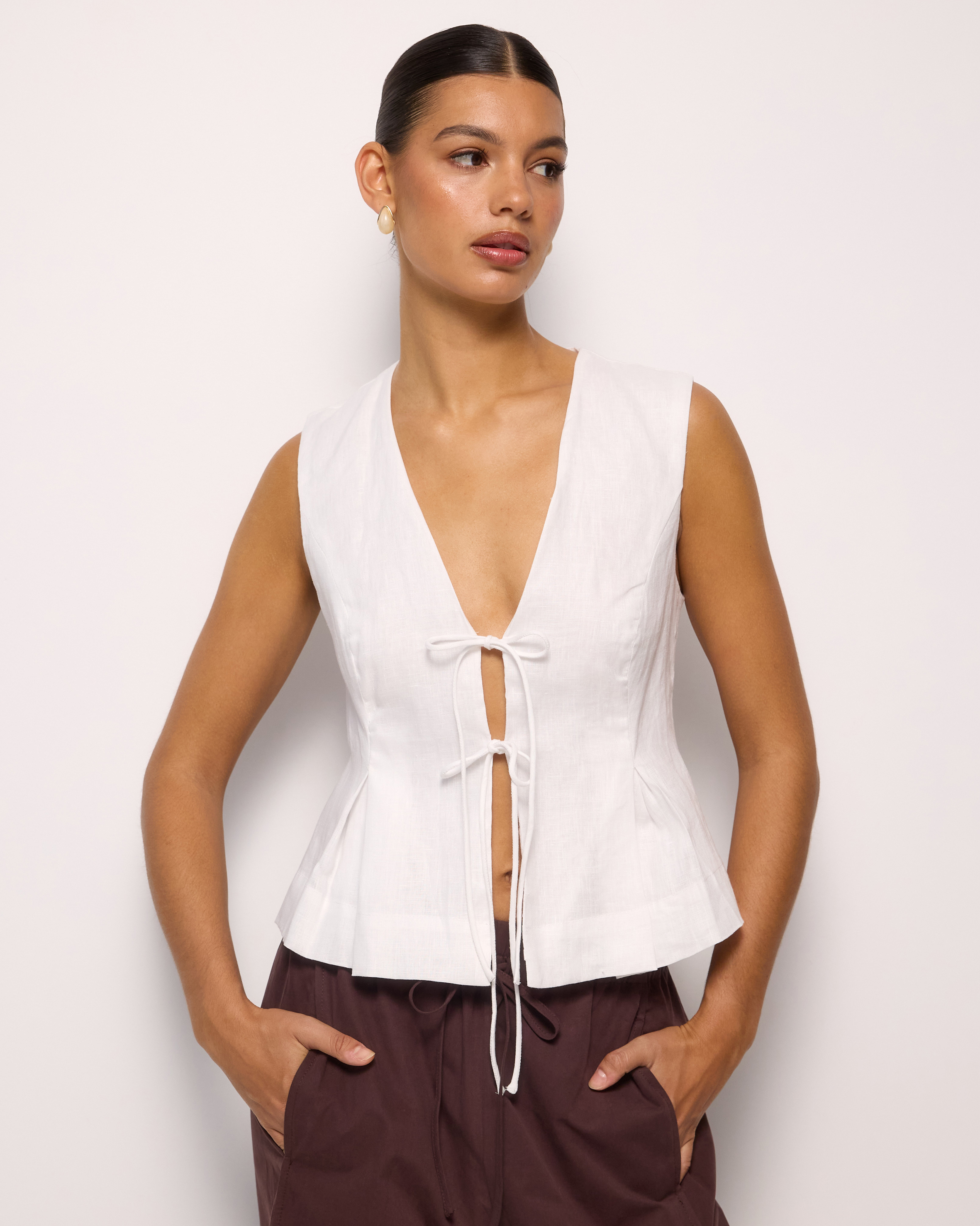 Linen Tie Front Top