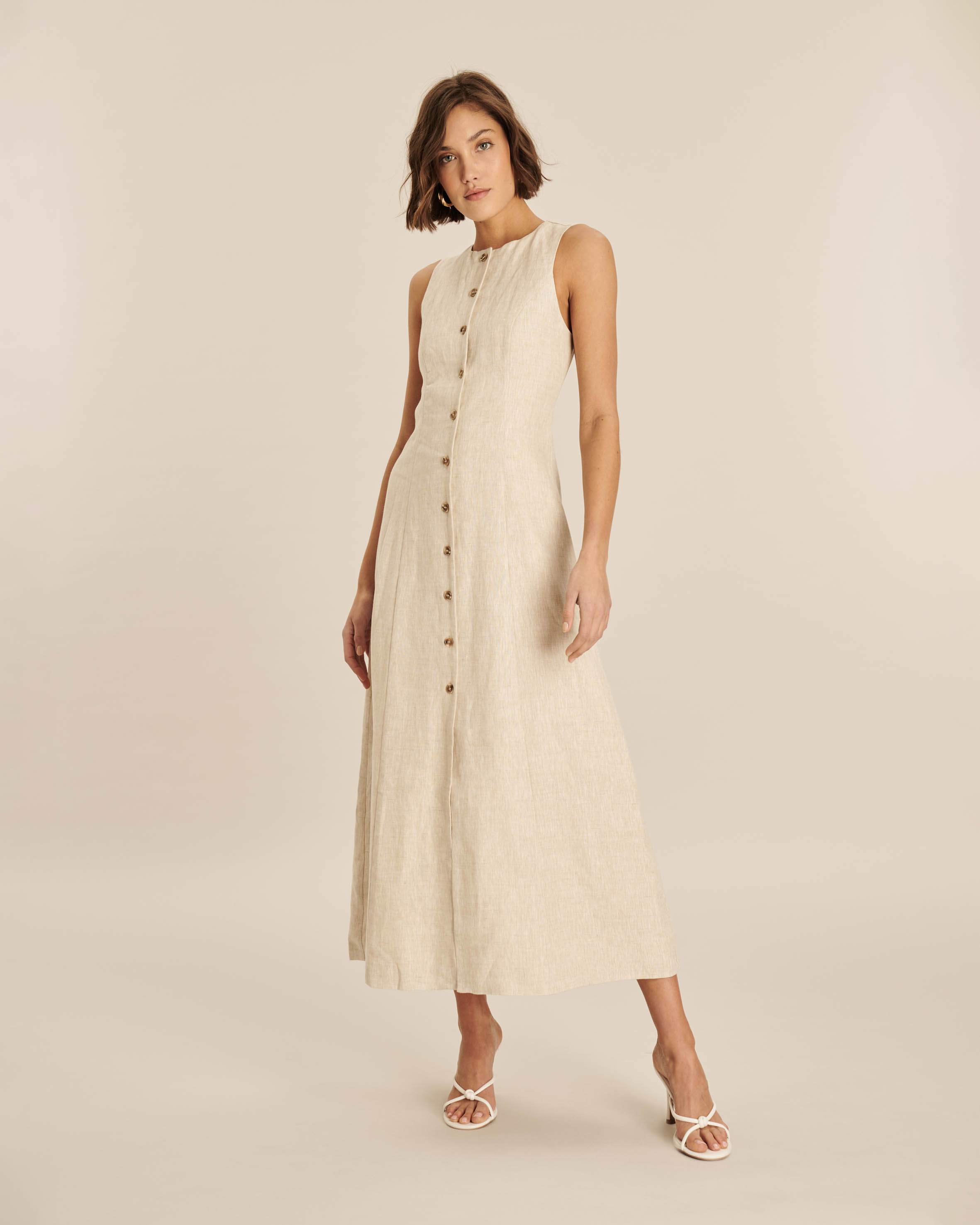 Violet Linen Button Down Midi Dress