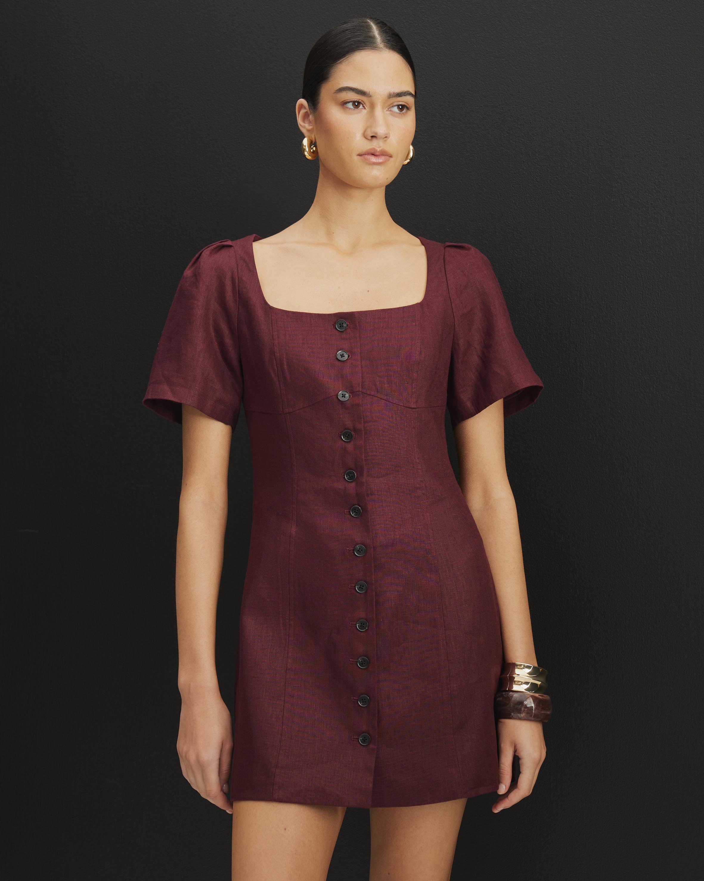 Audrey Linen Bodice Detail Mini Dress