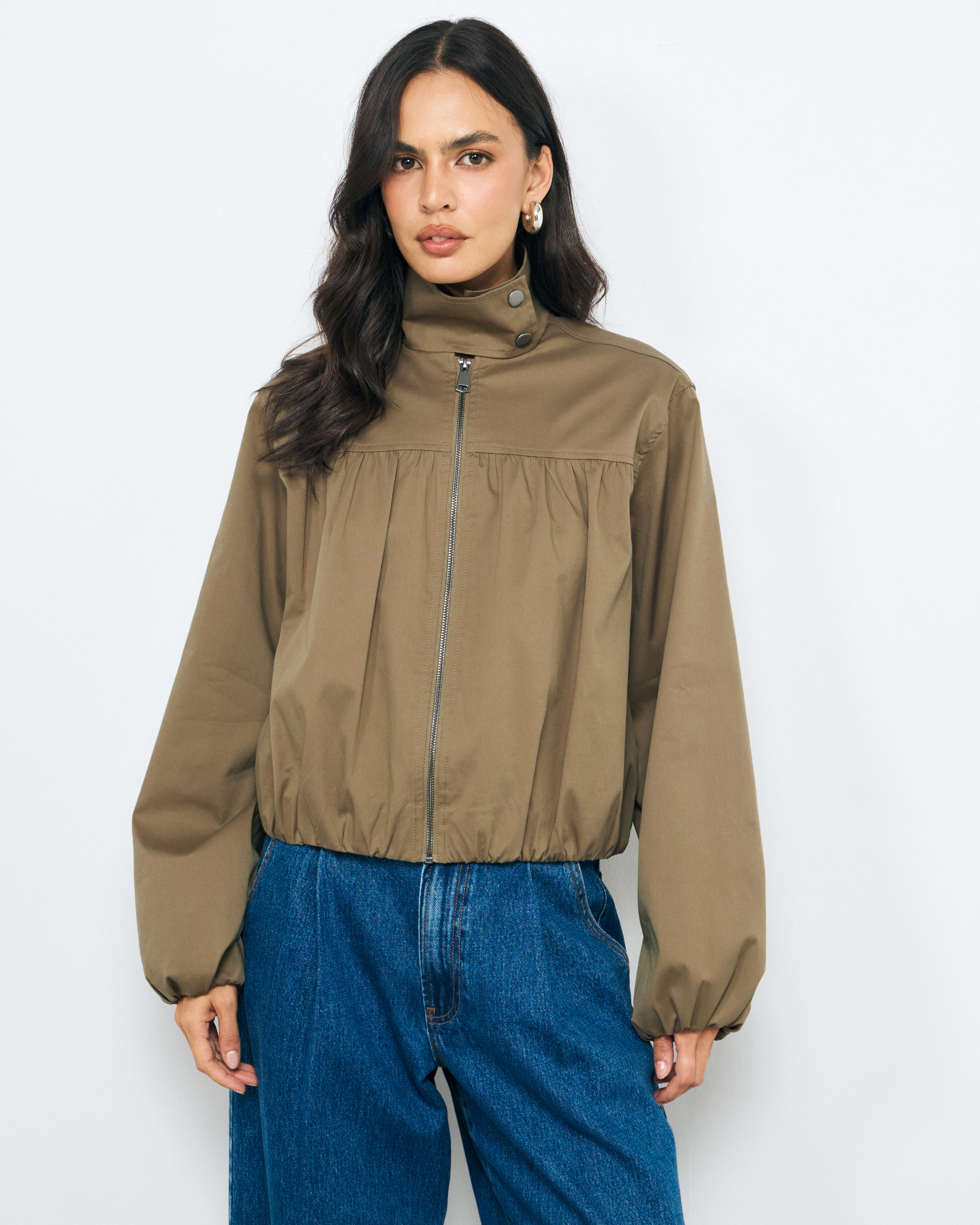 Polka Dot Funnel Neck Bomber