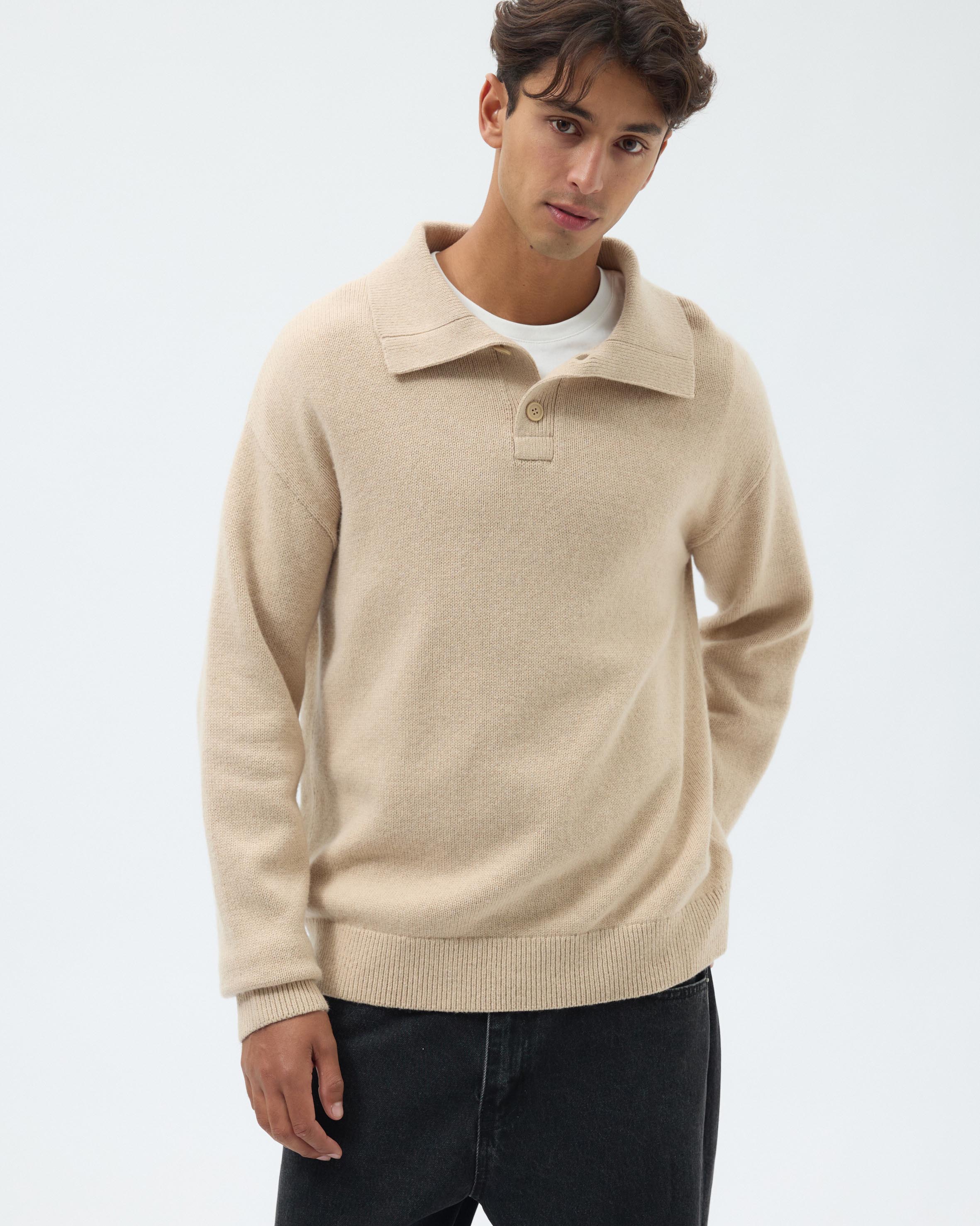 Wool Blend Oversized Collar Polo