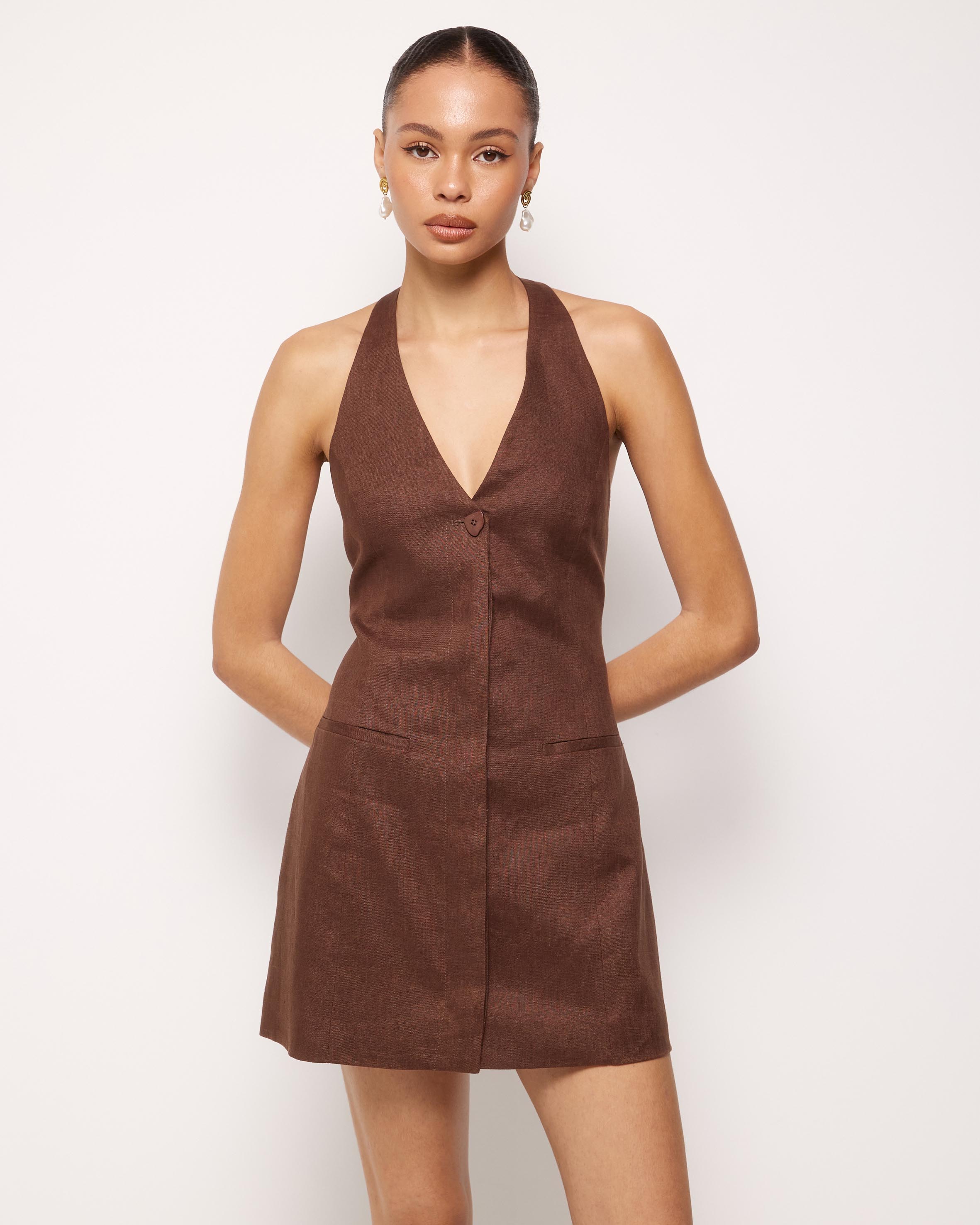 Tailored Linen Mini Halter Dress