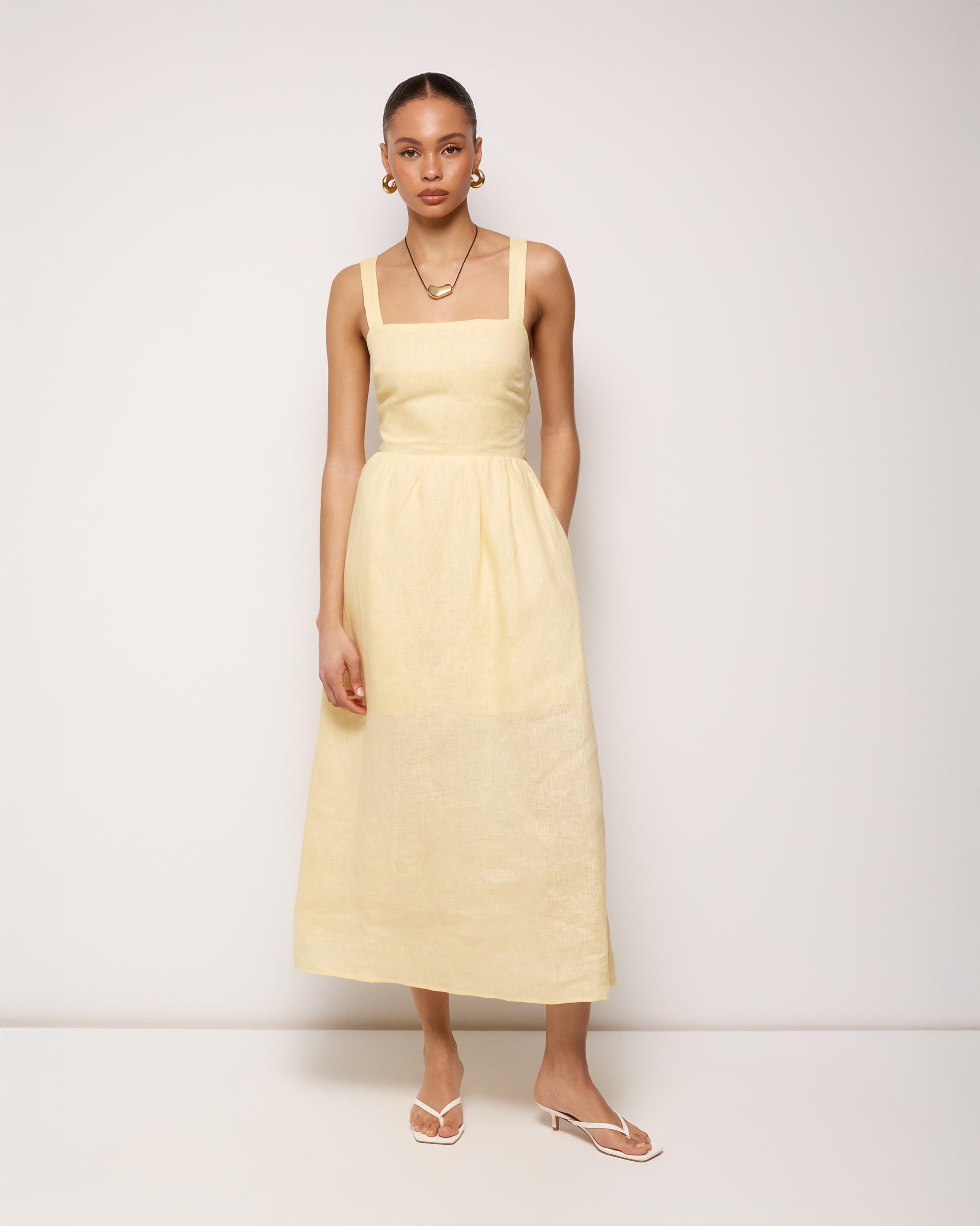 Raina Tie Back Linen Midi Dress