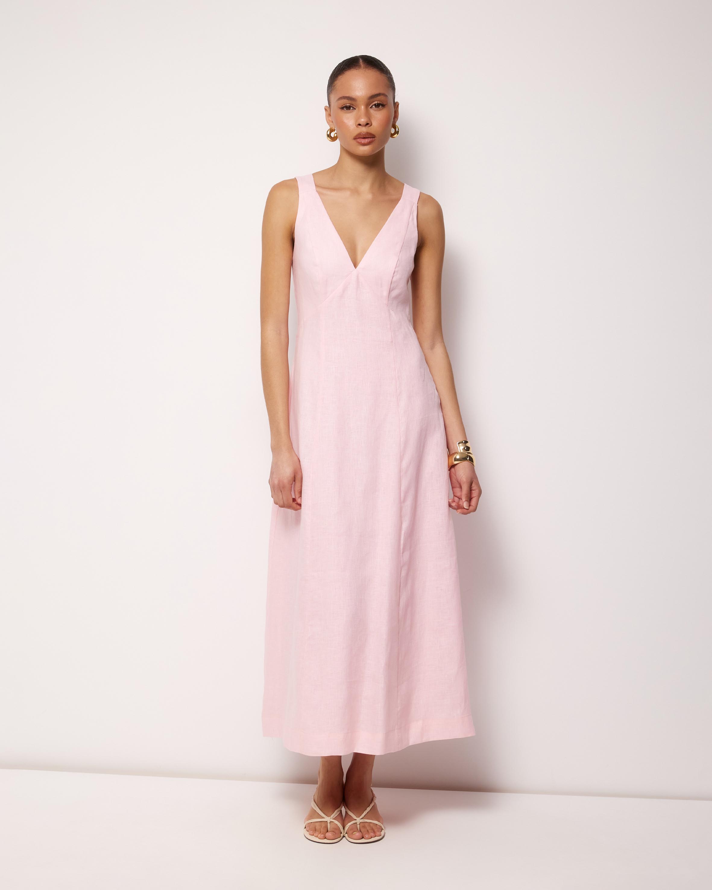 Haven Linen Beaded Midi Dress