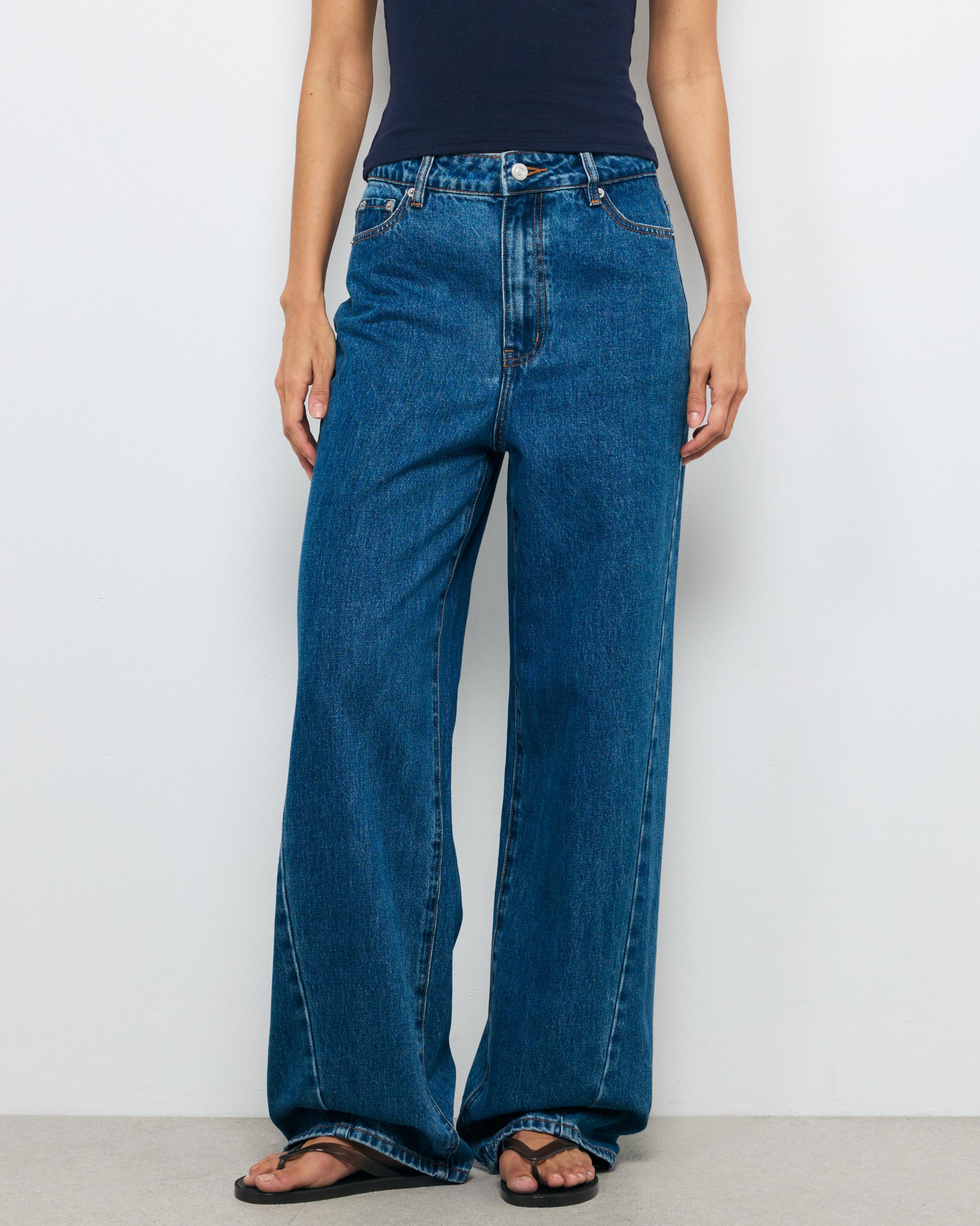High Rise Seam Detail Wide Leg Jeans