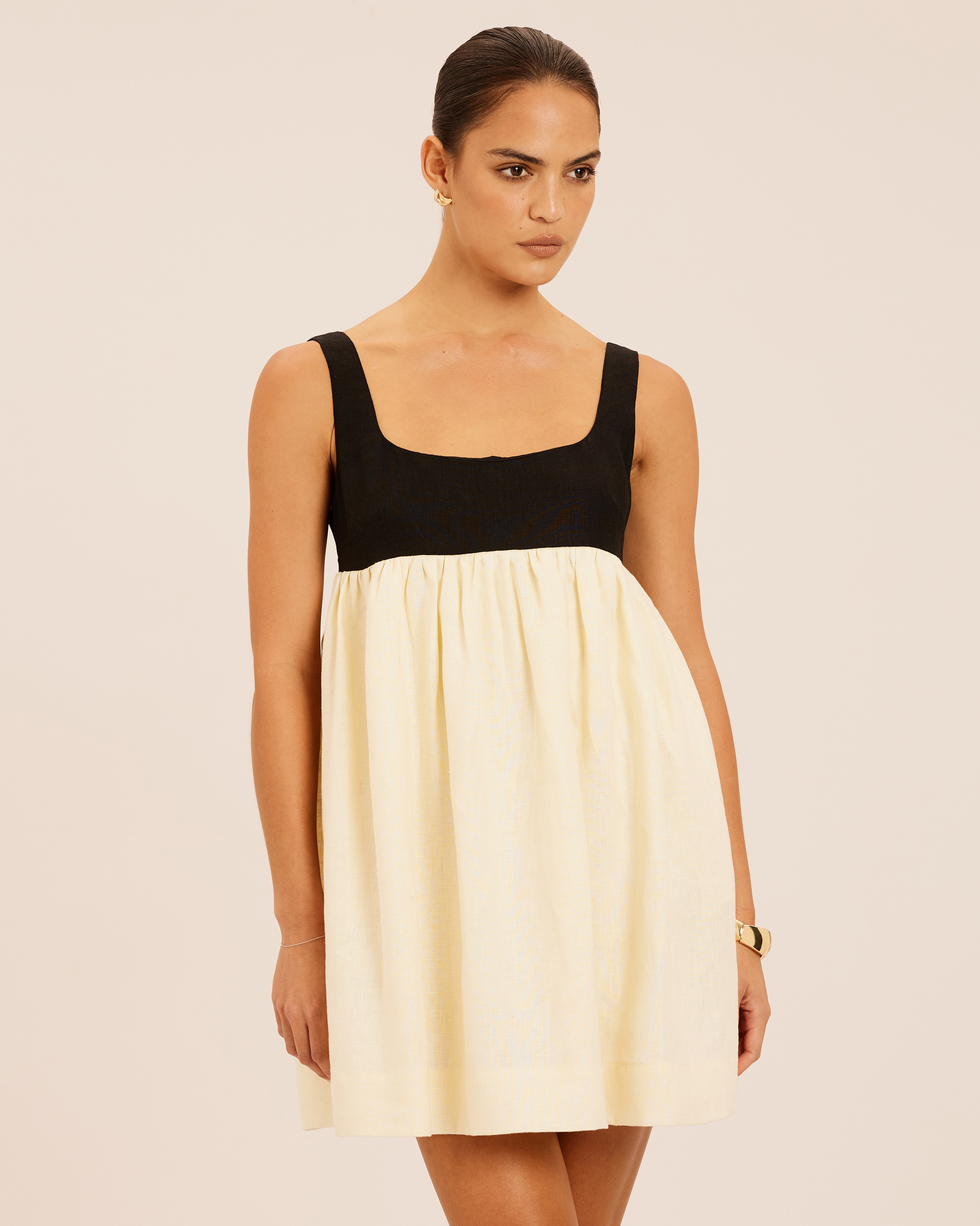Delilah Gathered Linen Mini Dress