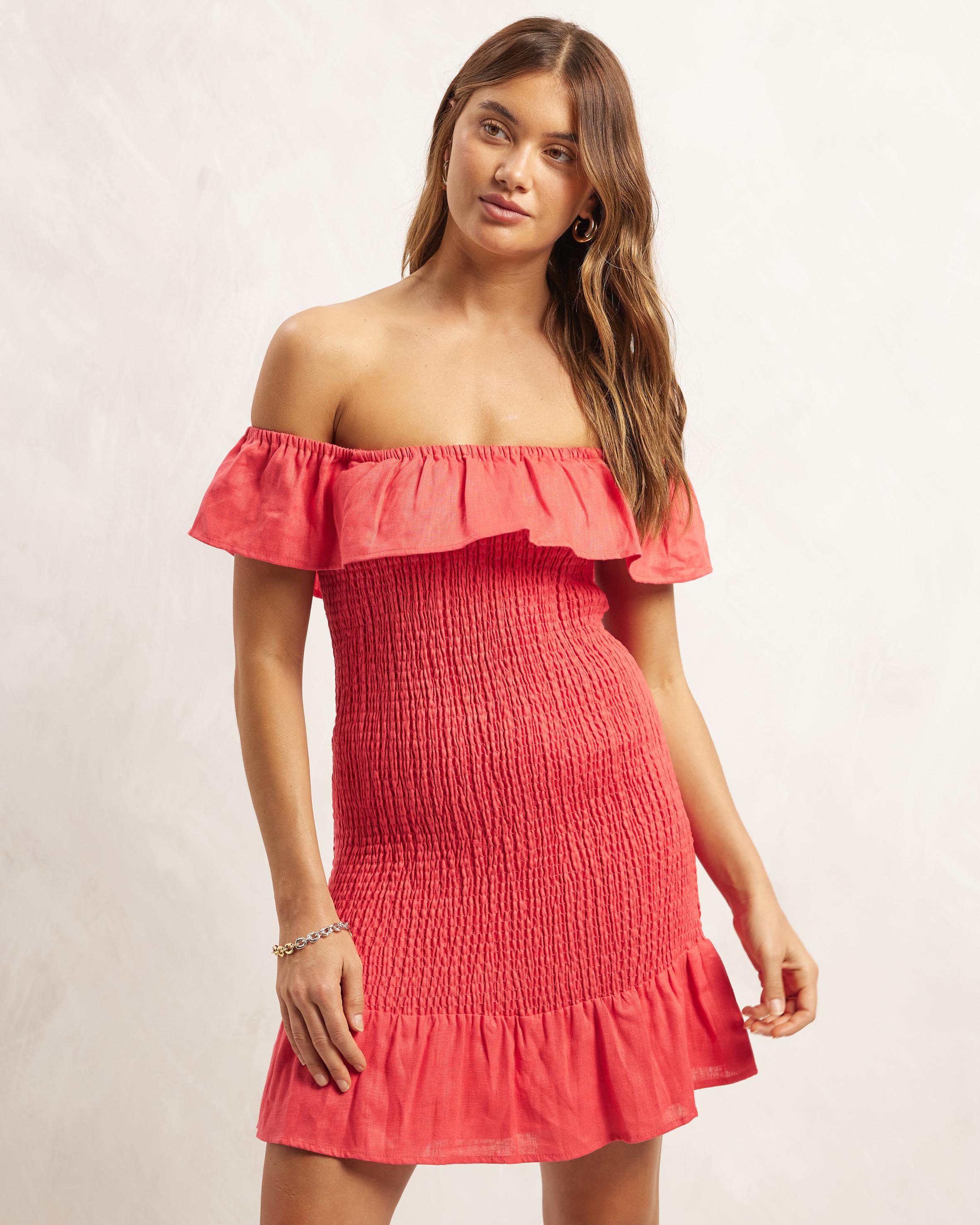 Frill Shirred Mini Dress