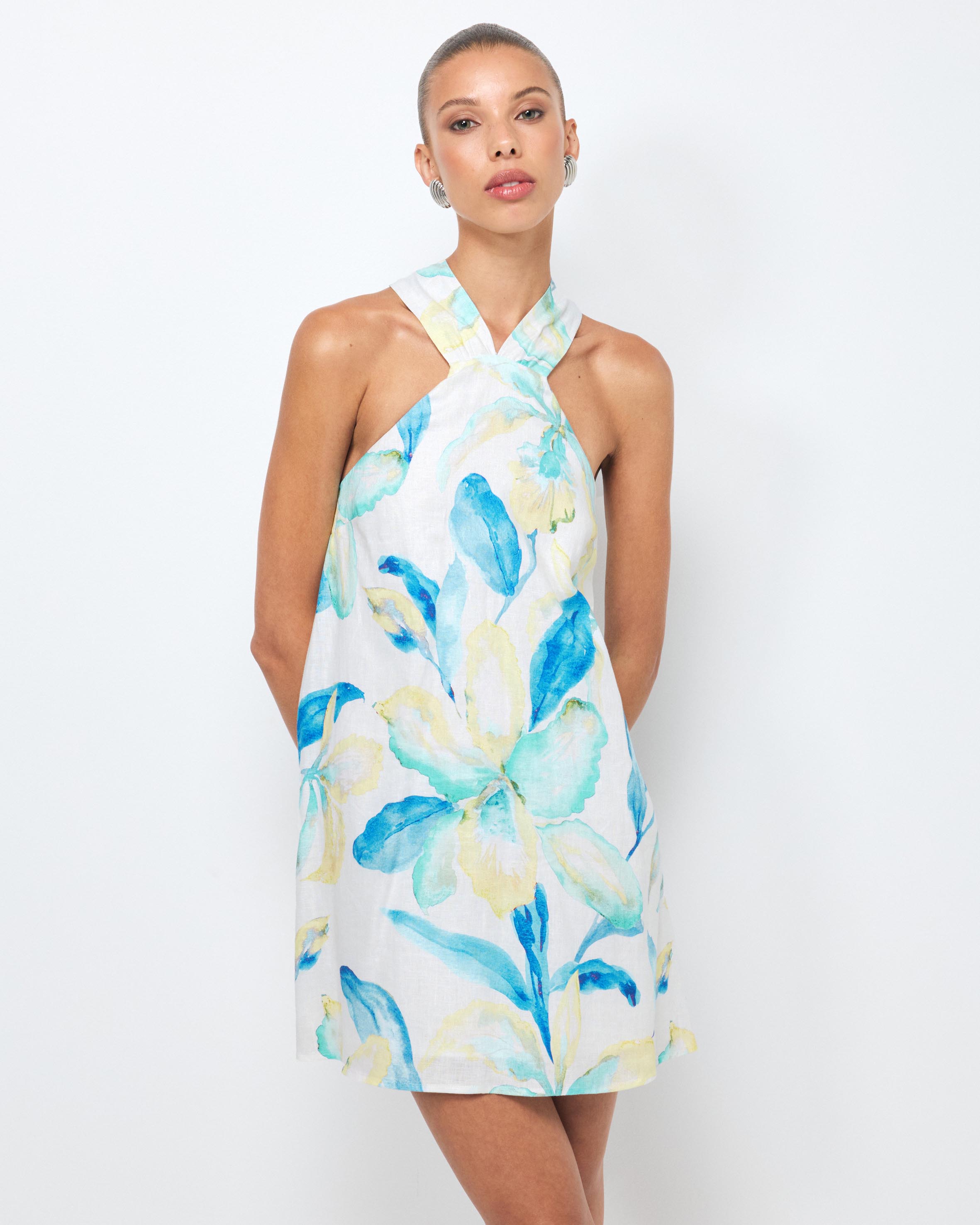 Kira Tie Back Linen Mini Dress