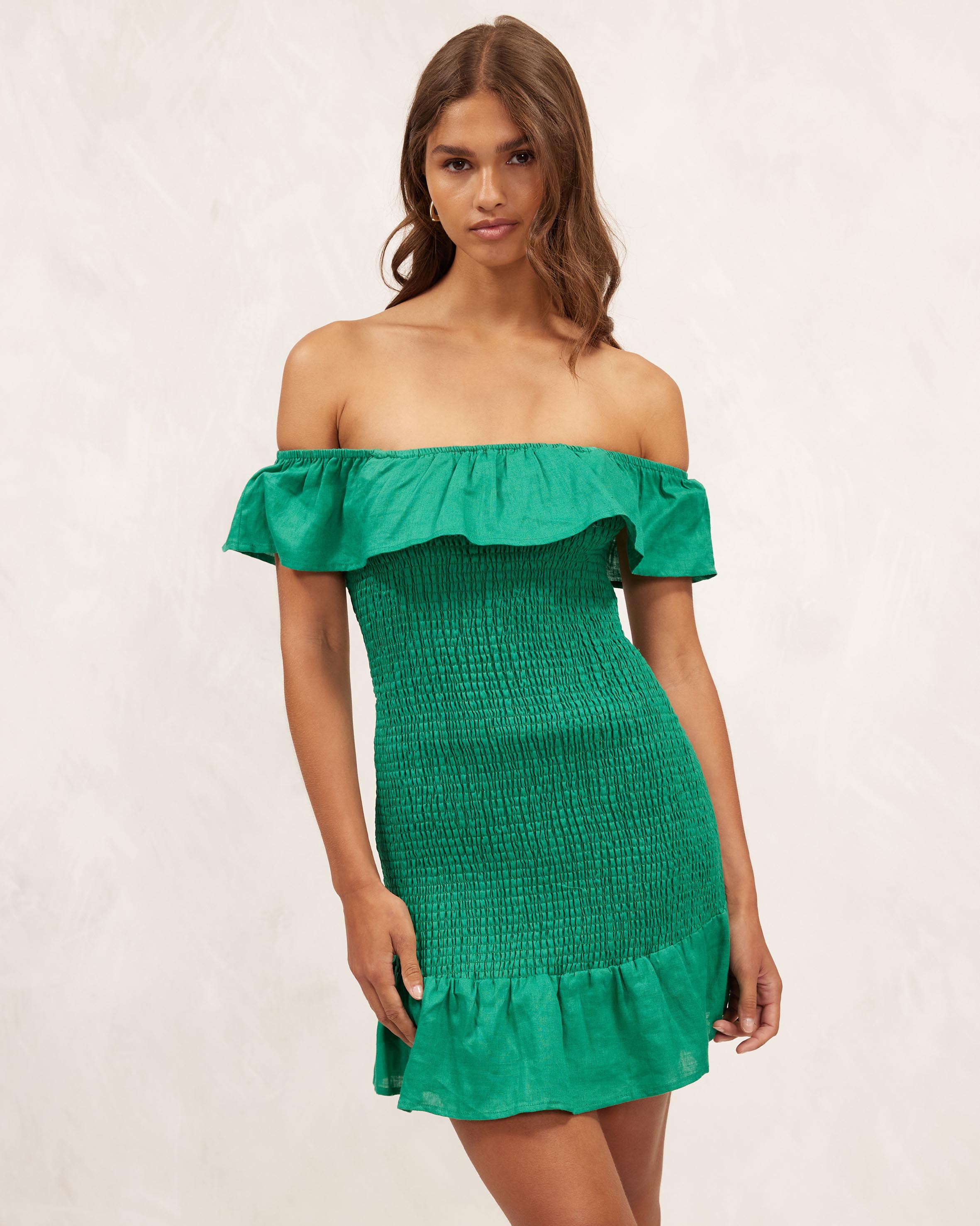 Frill Shirred Mini Dress