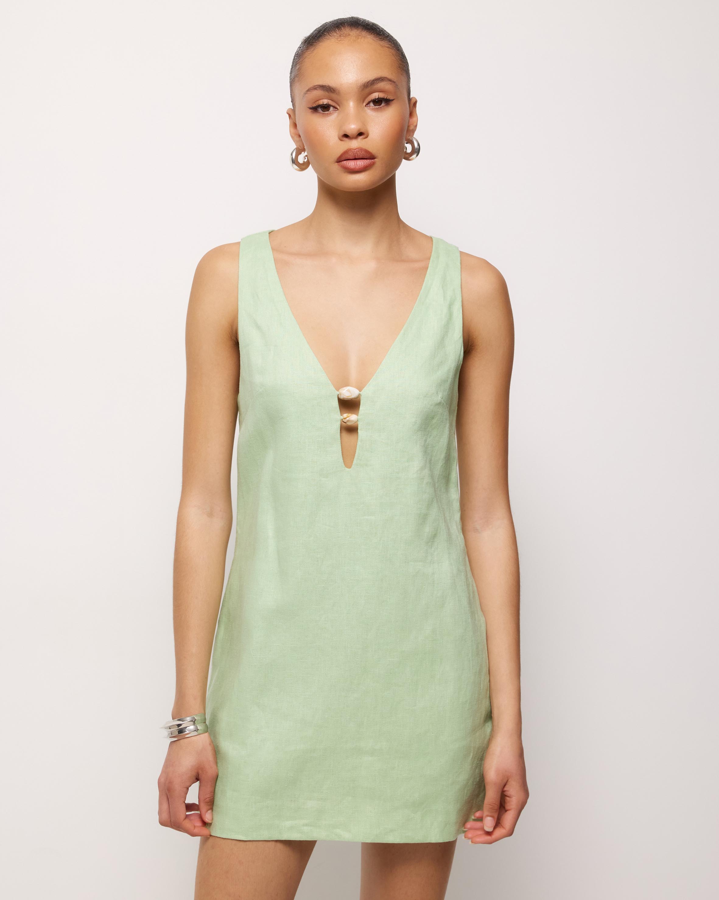 Fiora Linen Resin Trim Shift Dress