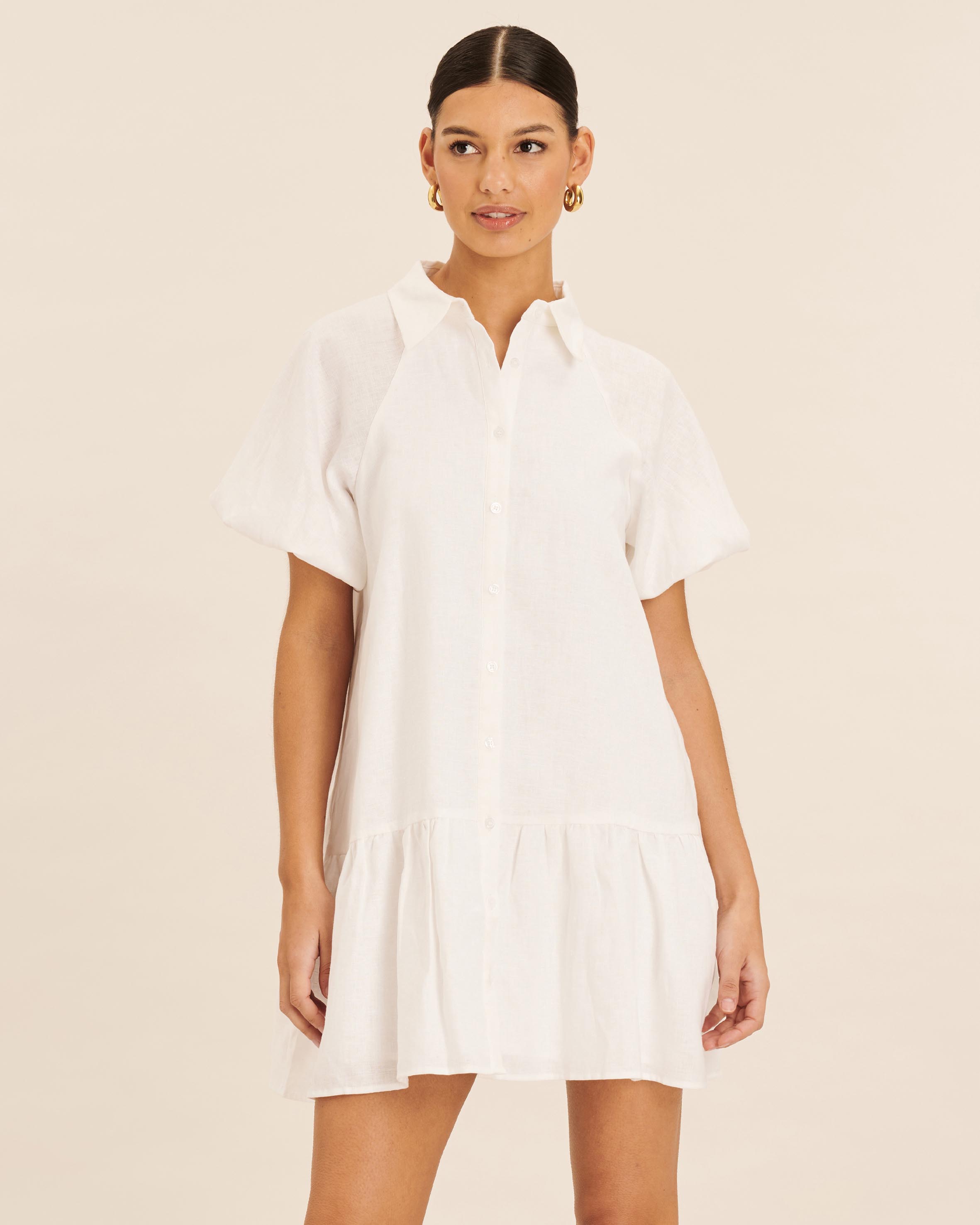 Joia Linen Puff Sleeve Mini Dress